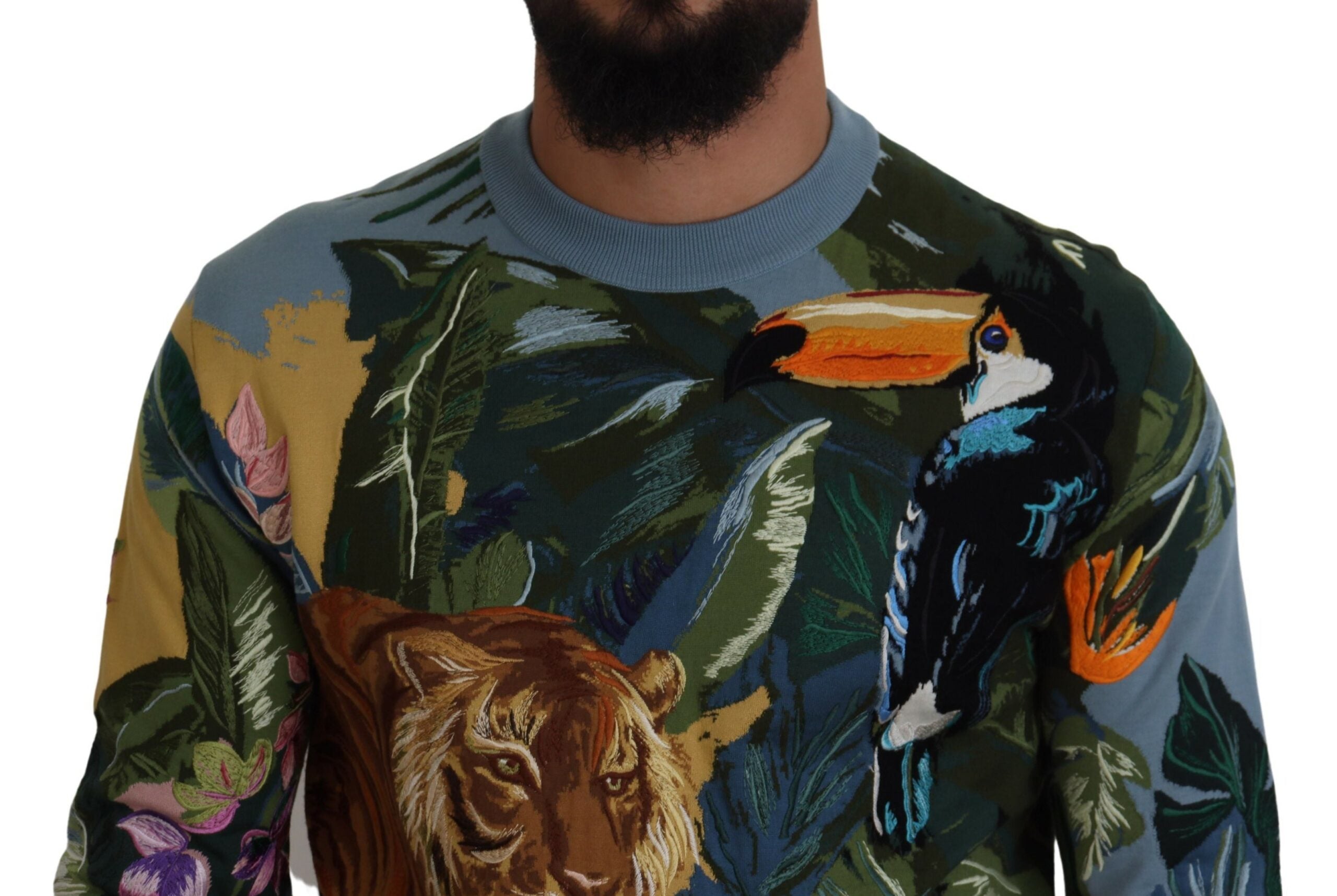 Dolce & Gabbana Multicolor Jungle Wool Pullover Logo Men's Sweater