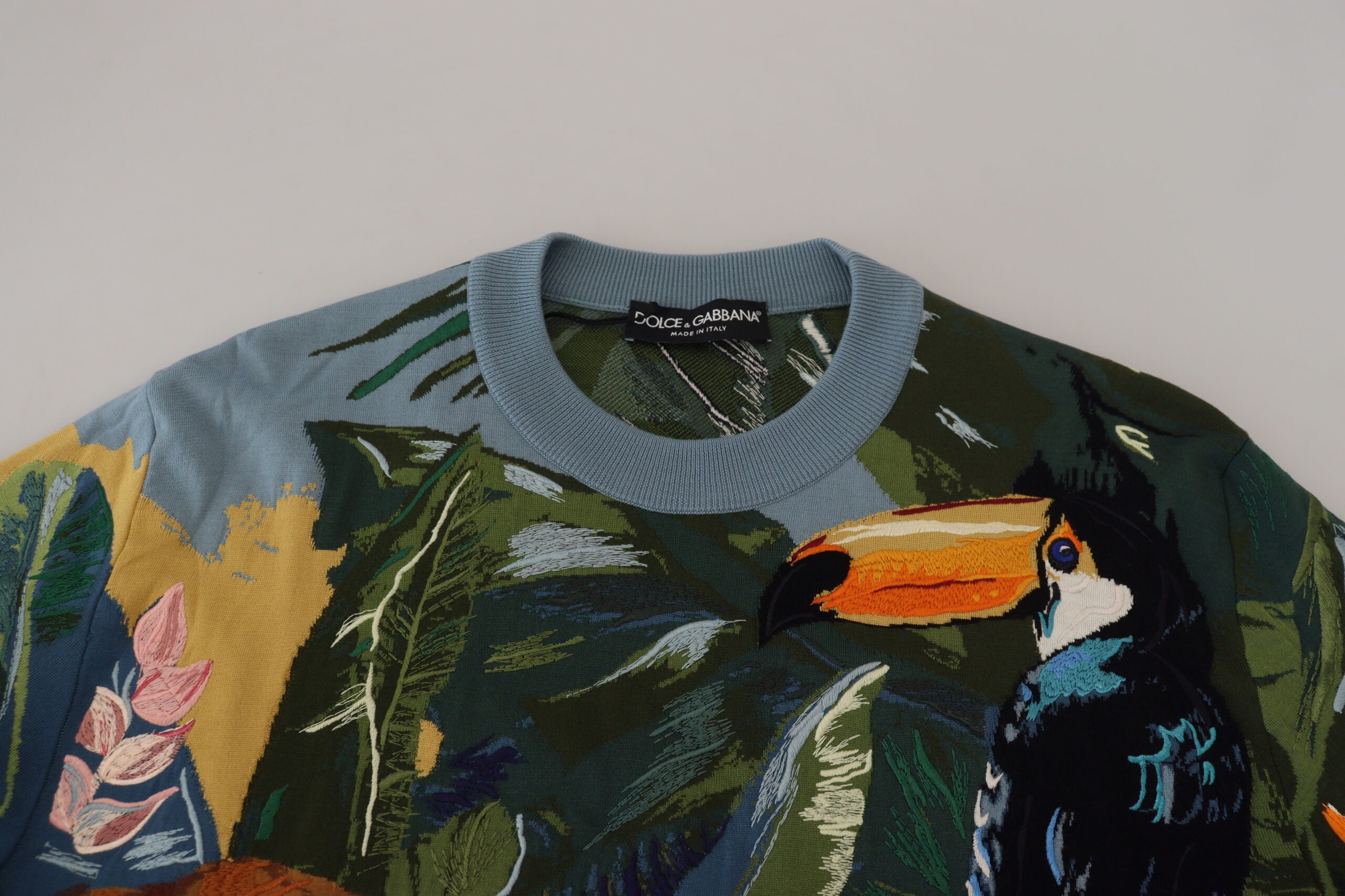 Dolce & Gabbana Multicolor Jungle Wool Pullover Logo Men's Sweater