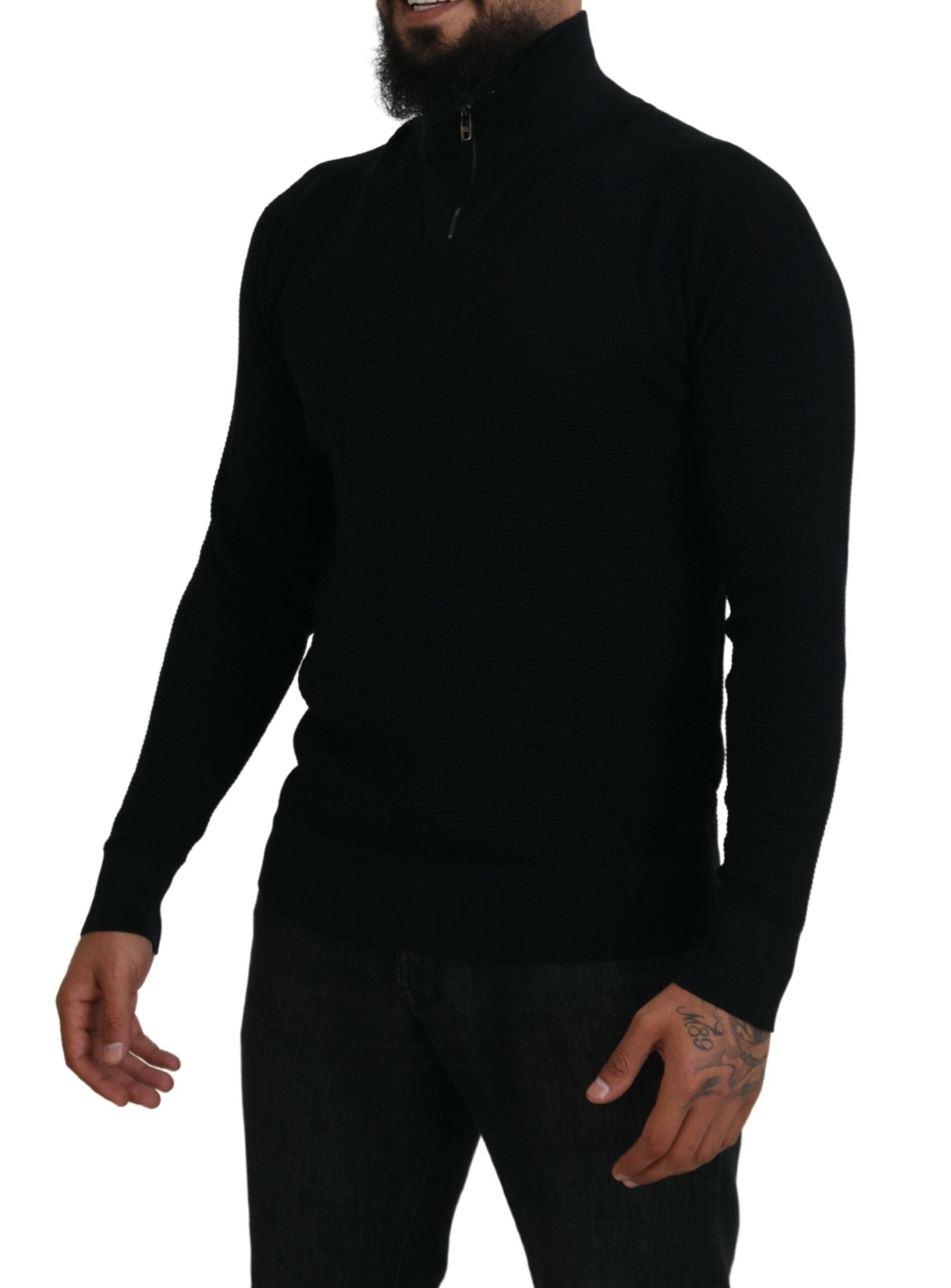 Dolce & Gabbana Elegant Silk Blend Black Pullover Men's Sweater
