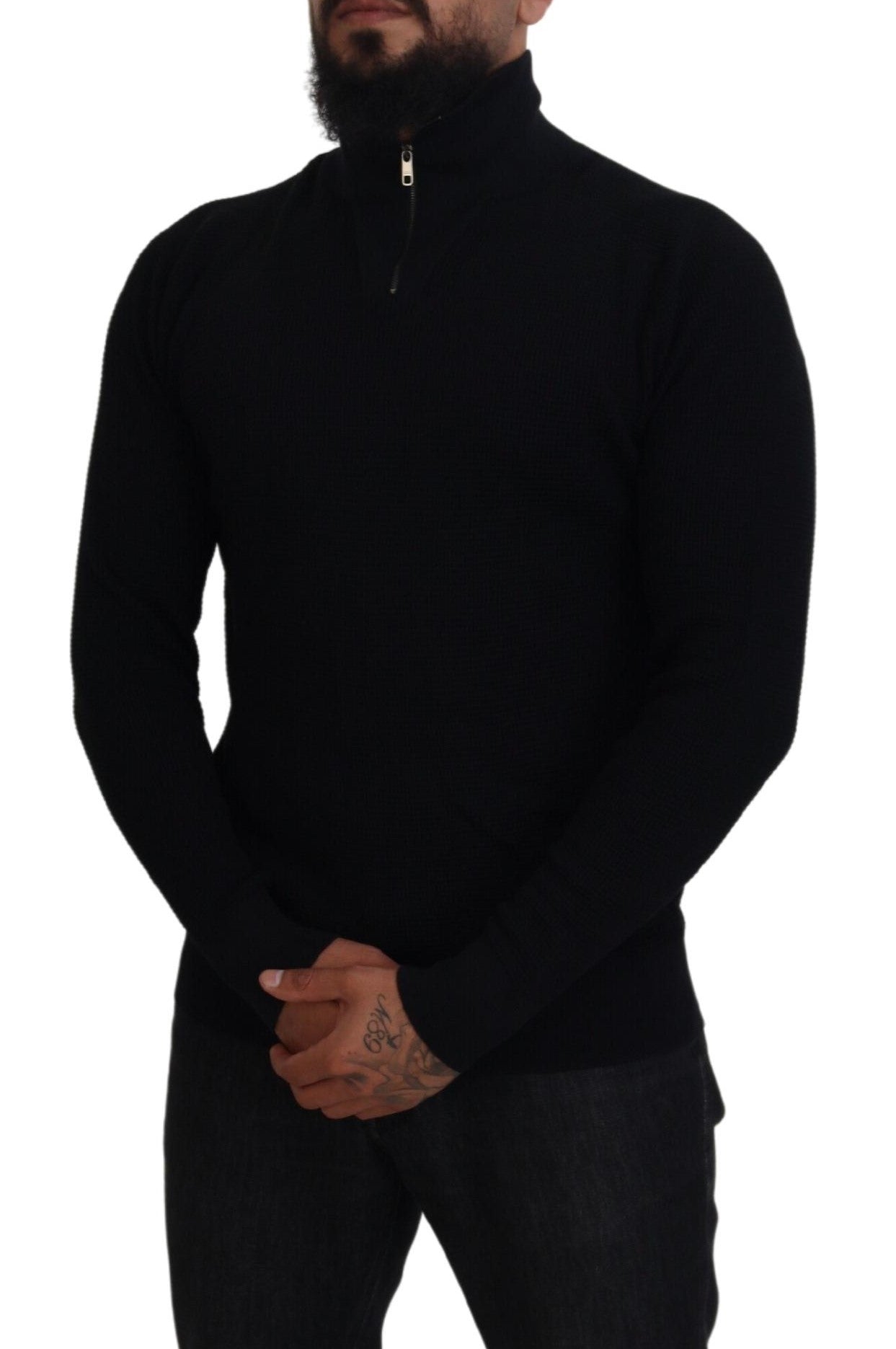Dolce & Gabbana Elegant Silk Blend Black Pullover Men's Sweater
