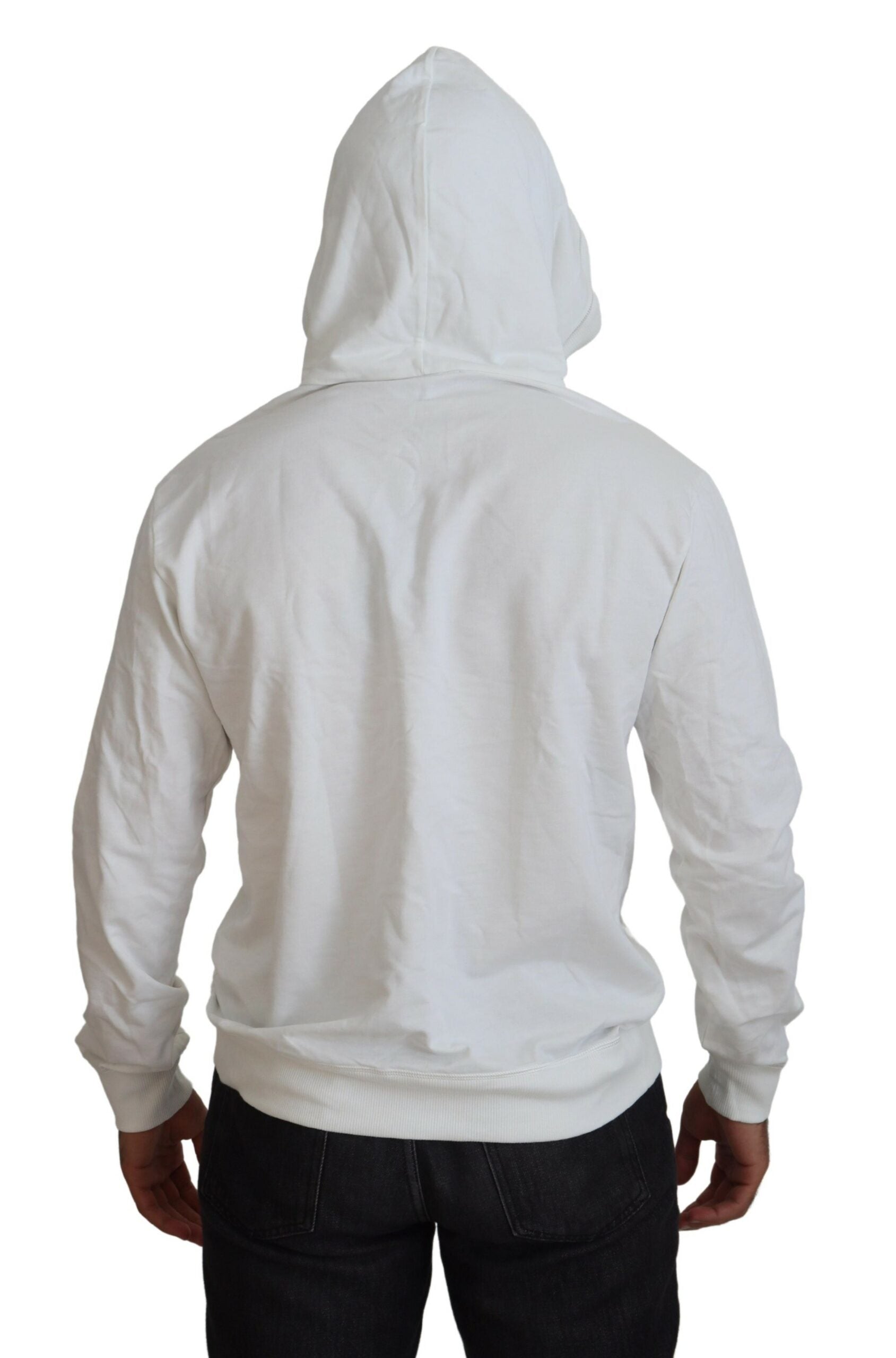 Dolce & Gabbana White Cotton Hooded Sweatshirt Logo Men's Sweater