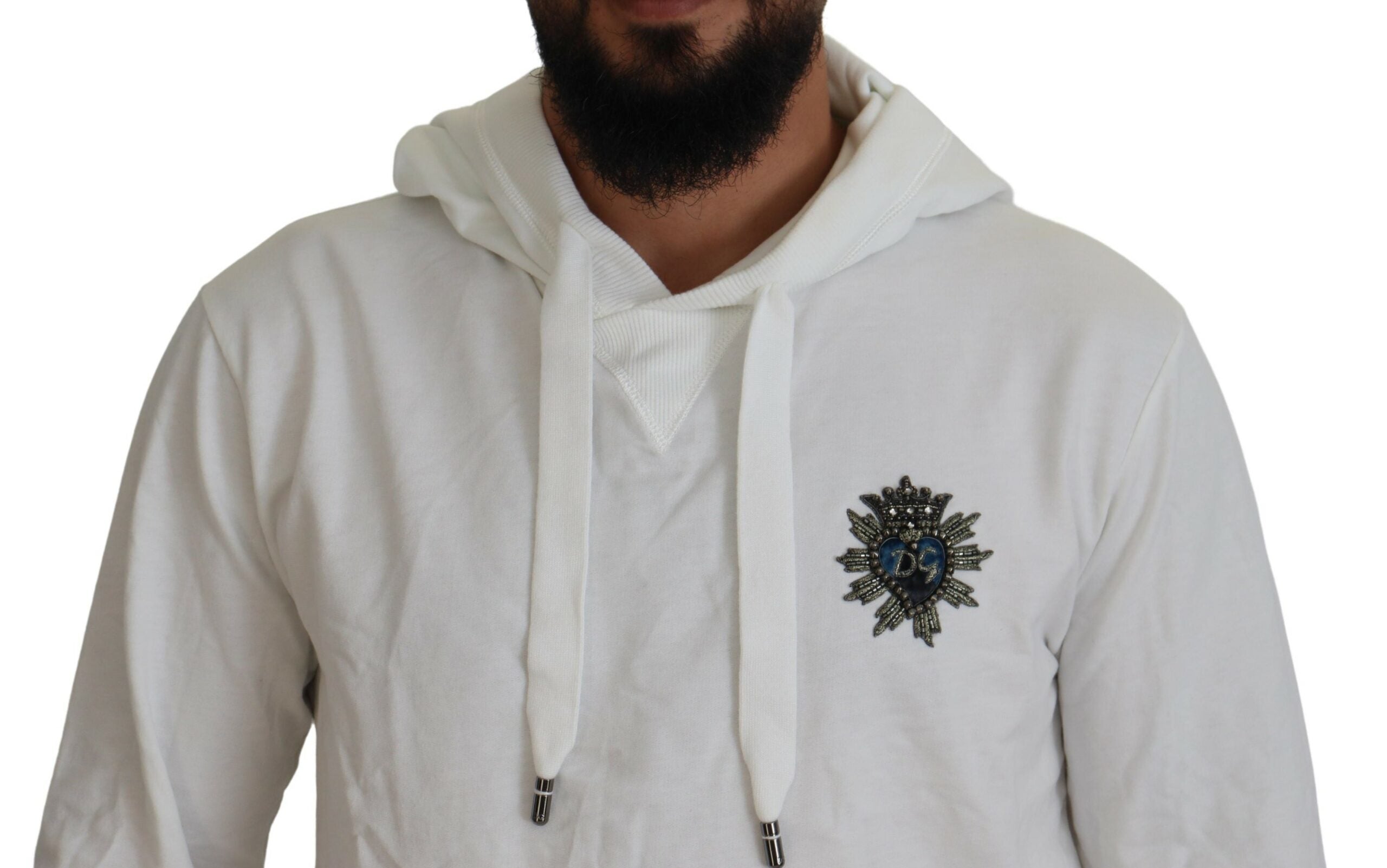 Dolce & Gabbana White Cotton Hooded Sweatshirt Logo Men's Sweater