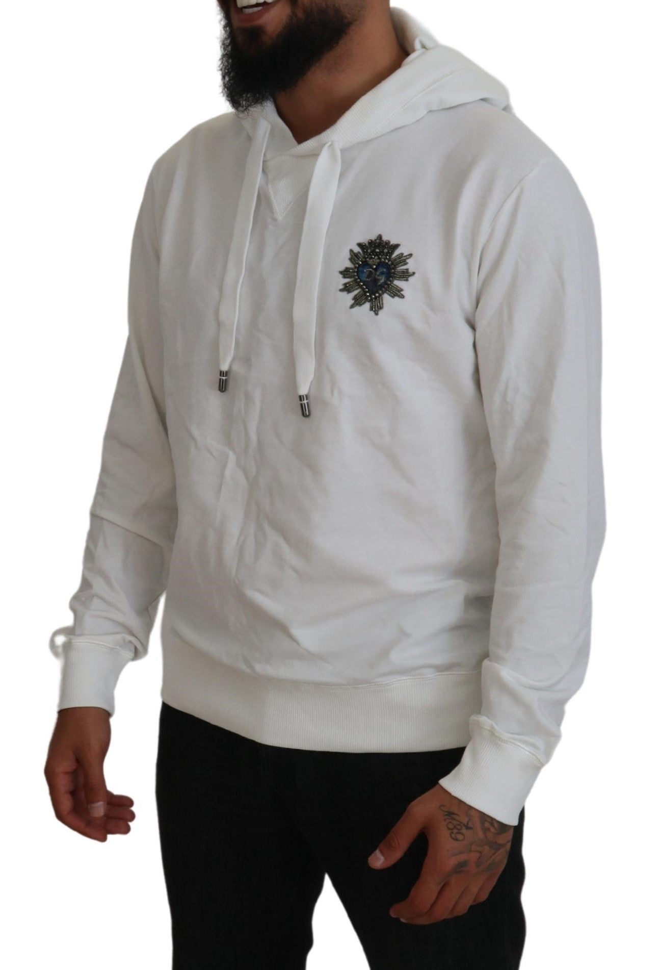 Dolce & Gabbana White Cotton Hooded Sweatshirt Logo Men's Sweater