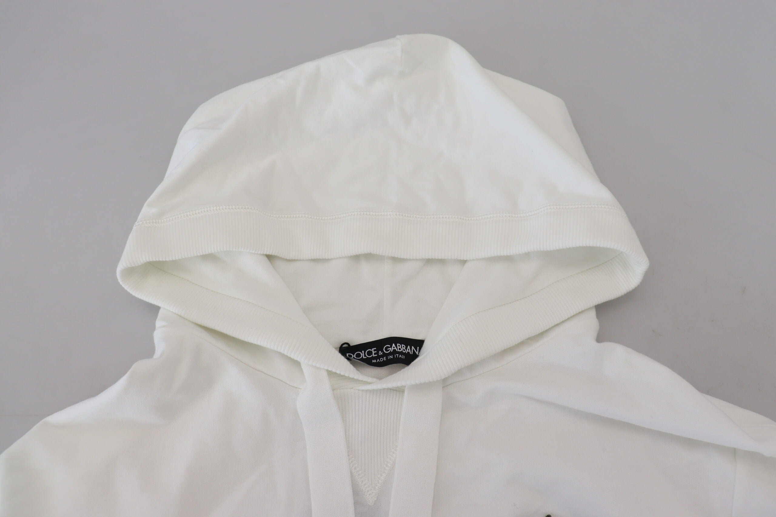 Dolce & Gabbana White Cotton Hooded Sweatshirt Logo Men's Sweater