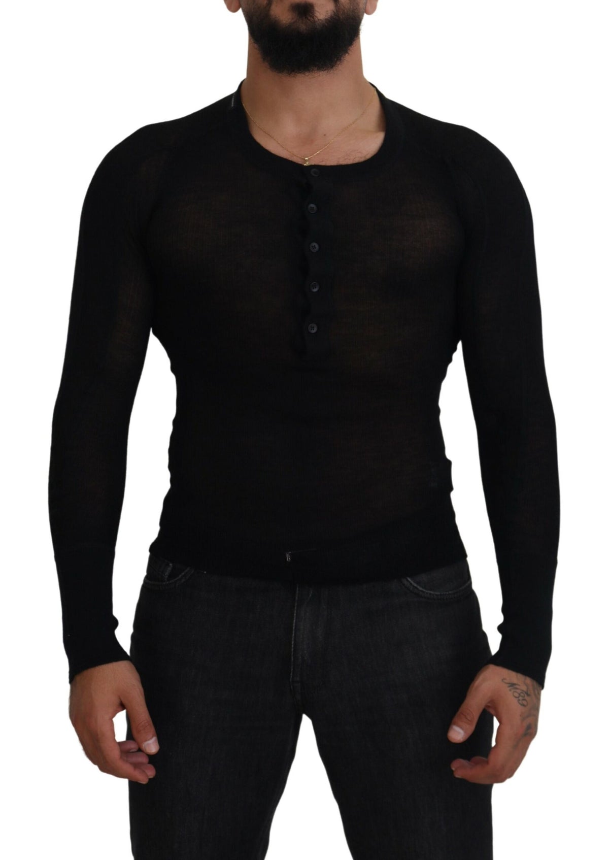 Dolce & Gabbana Black Cashmere Button Pullover Men's Sweater