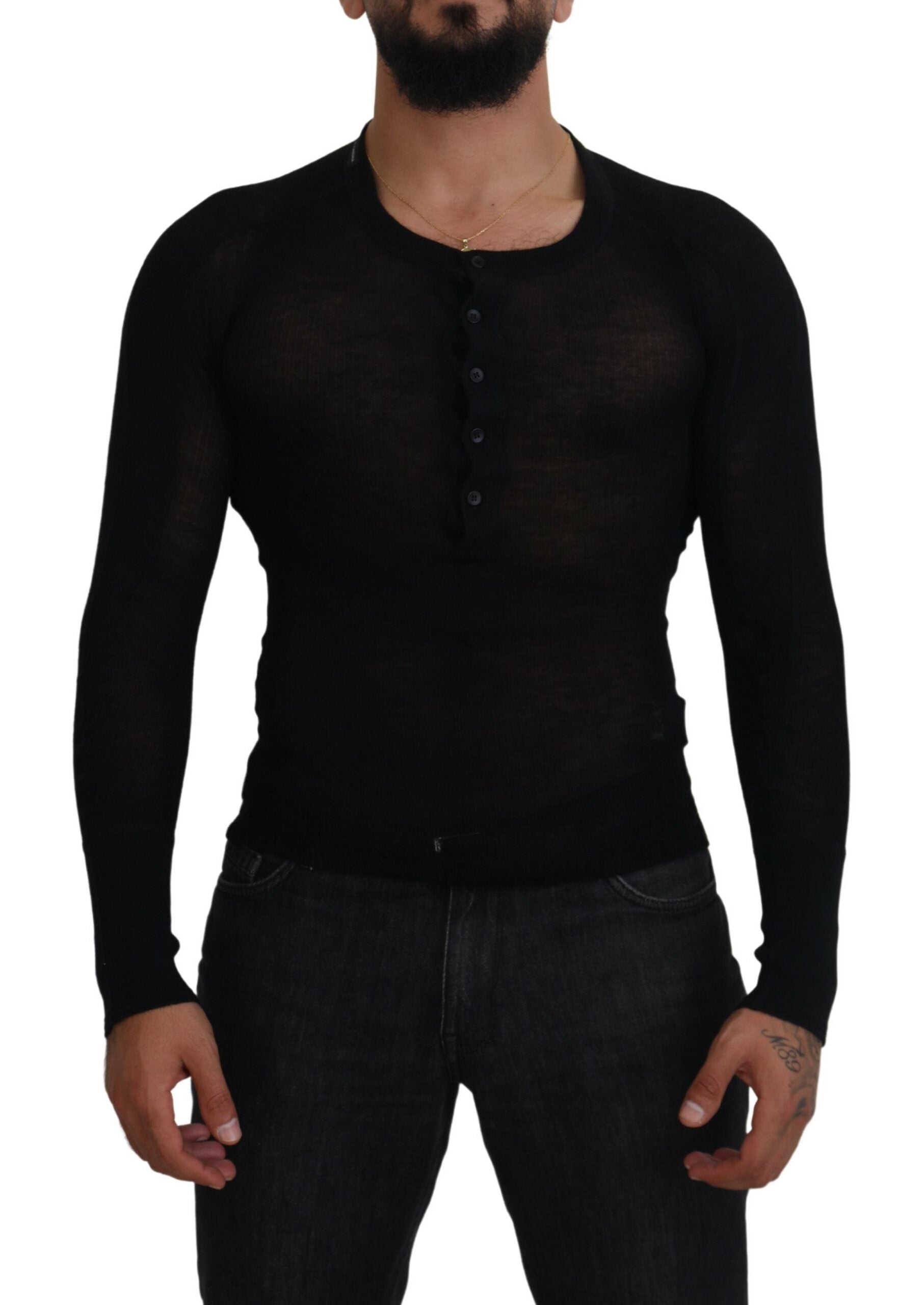 Dolce & Gabbana Black Cashmere Button Pullover Men's Sweater