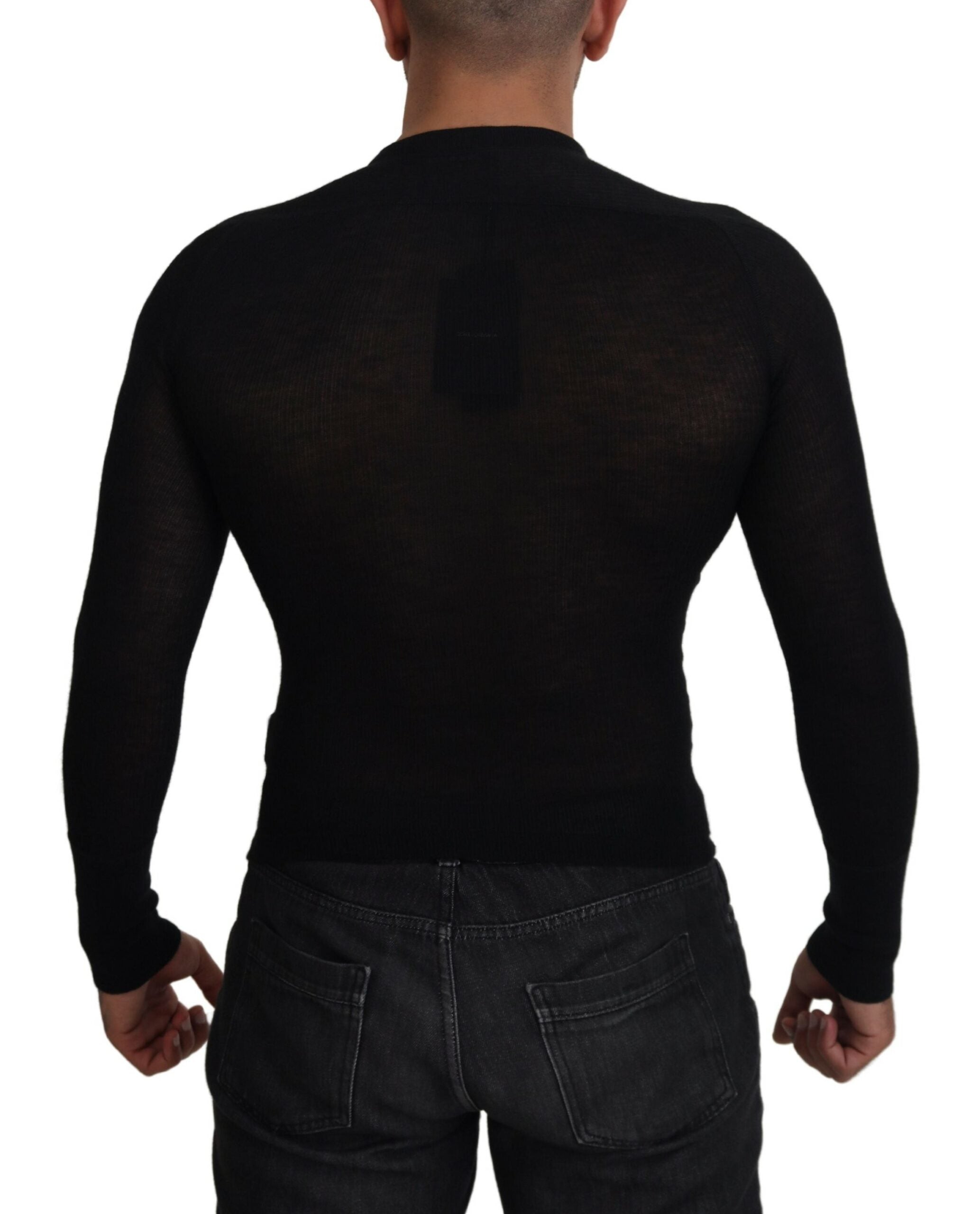 Dolce & Gabbana Black Cashmere Button Pullover Men's Sweater