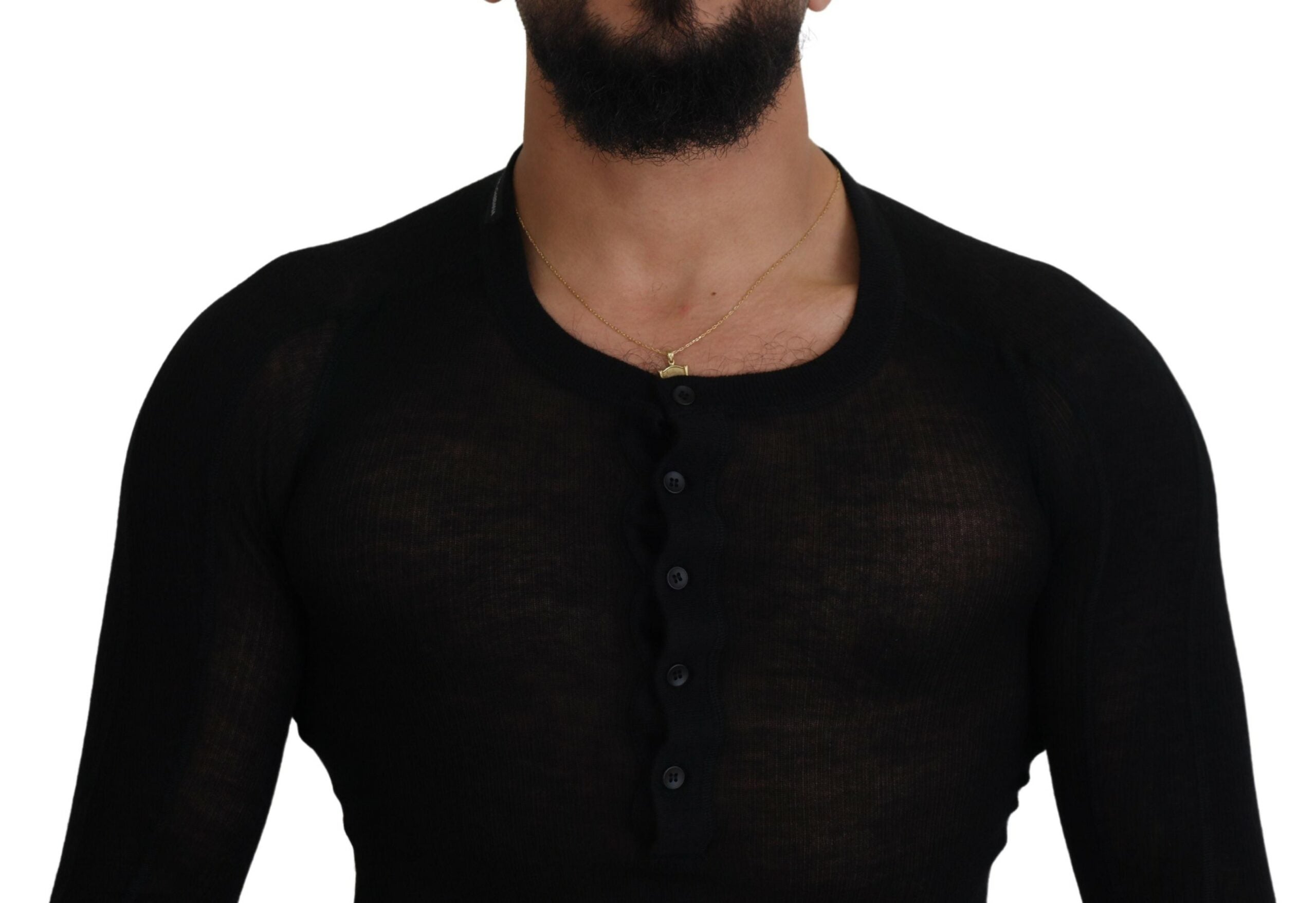 Dolce & Gabbana Black Cashmere Button Pullover Men's Sweater