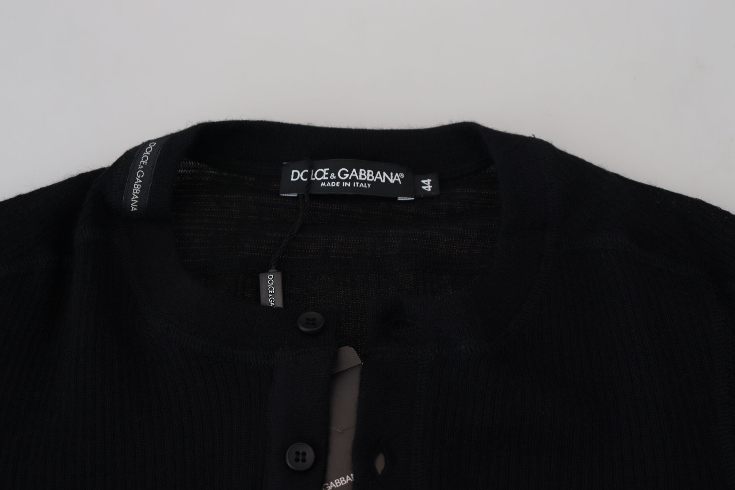 Dolce & Gabbana Black Cashmere Button Pullover Men's Sweater