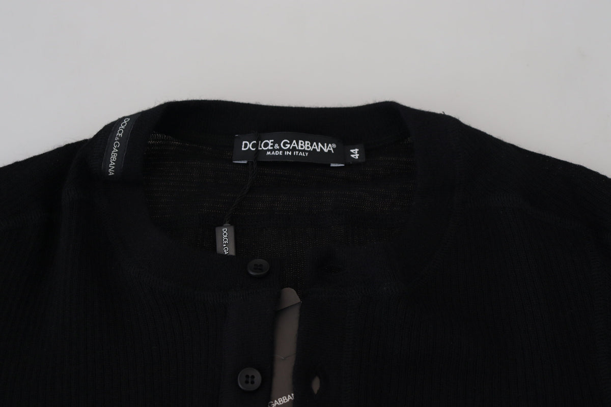 Dolce & Gabbana Black Cashmere Button Pullover Men's Sweater