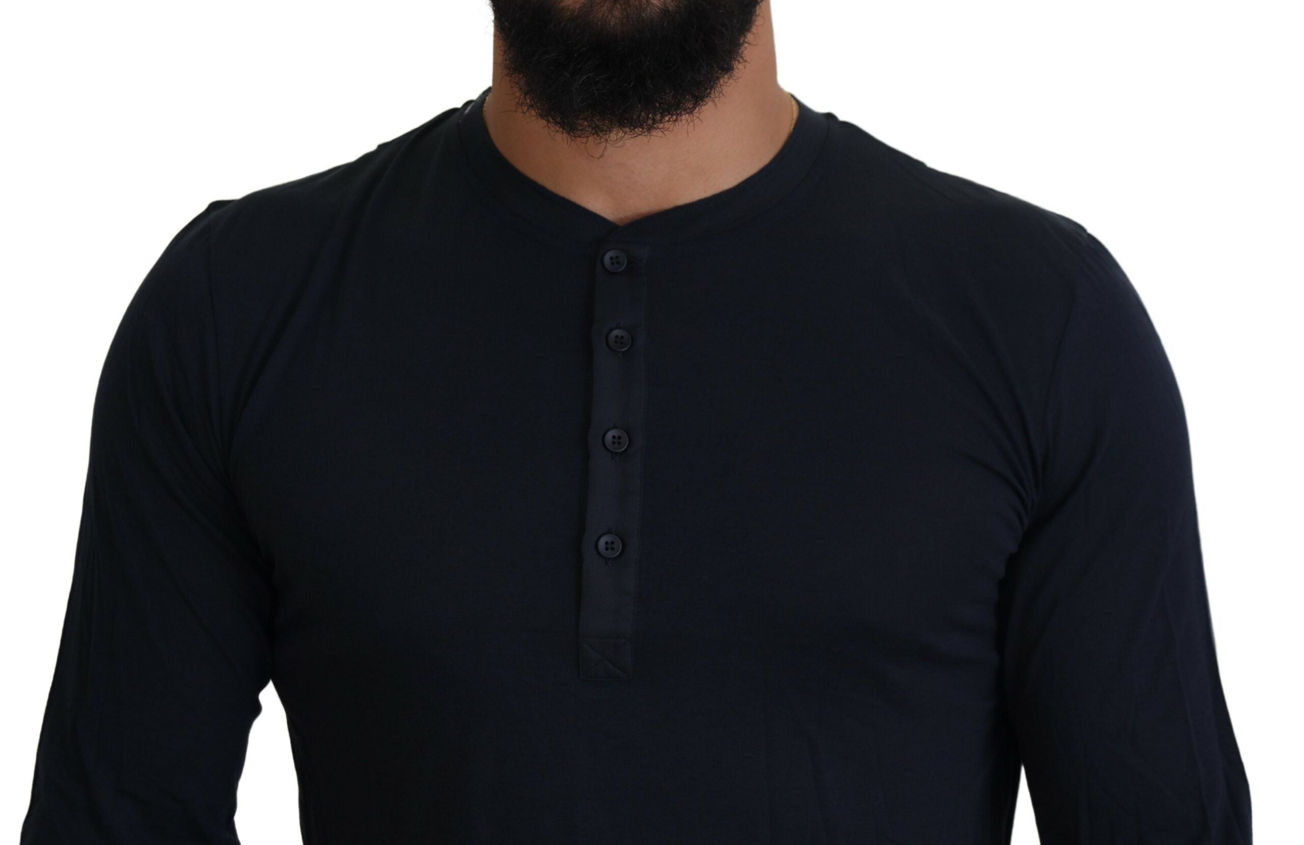 Dolce & Gabbana Blue Cotton Button Crewneck Pullover Men's Sweater