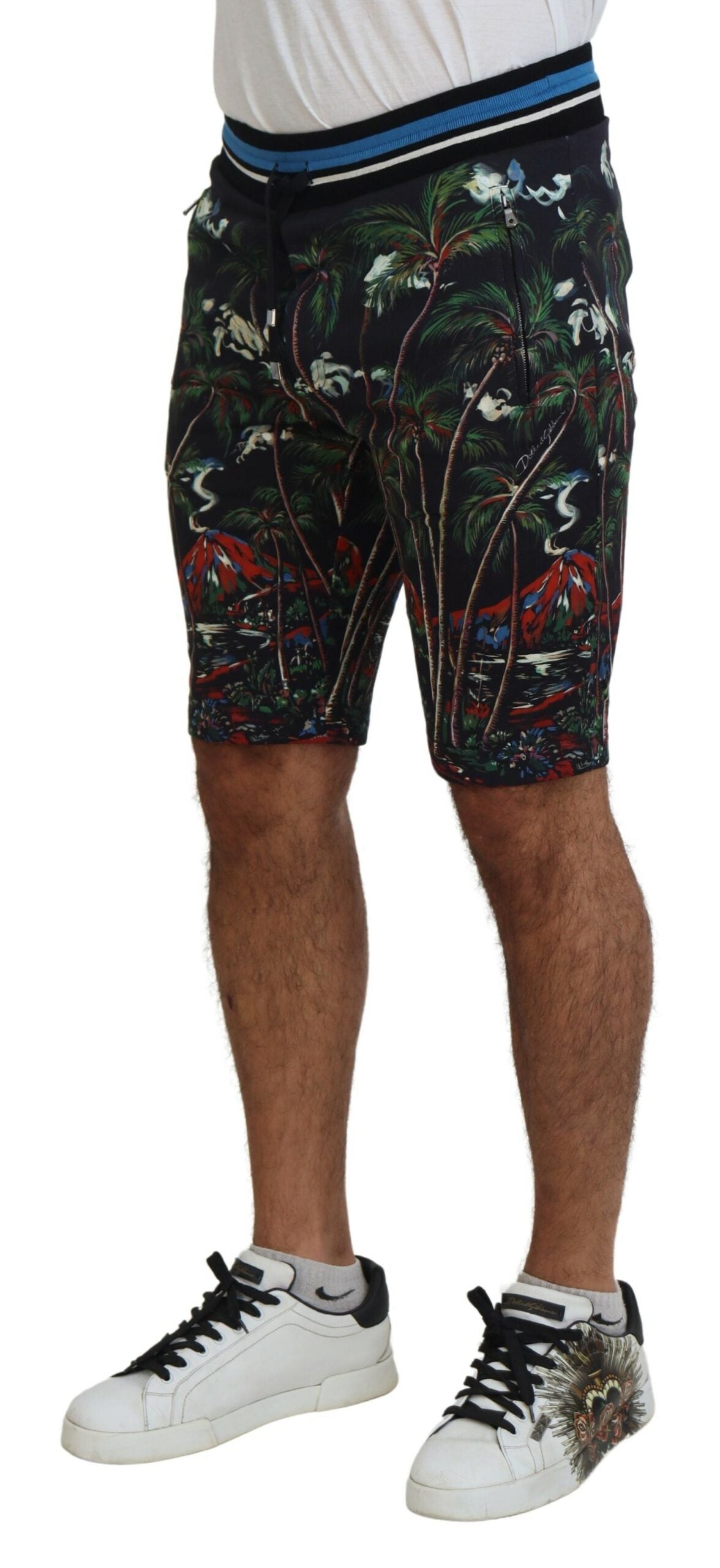 Dolce & Gabbana Black Cotton Volcano Print Casual Men's Shorts