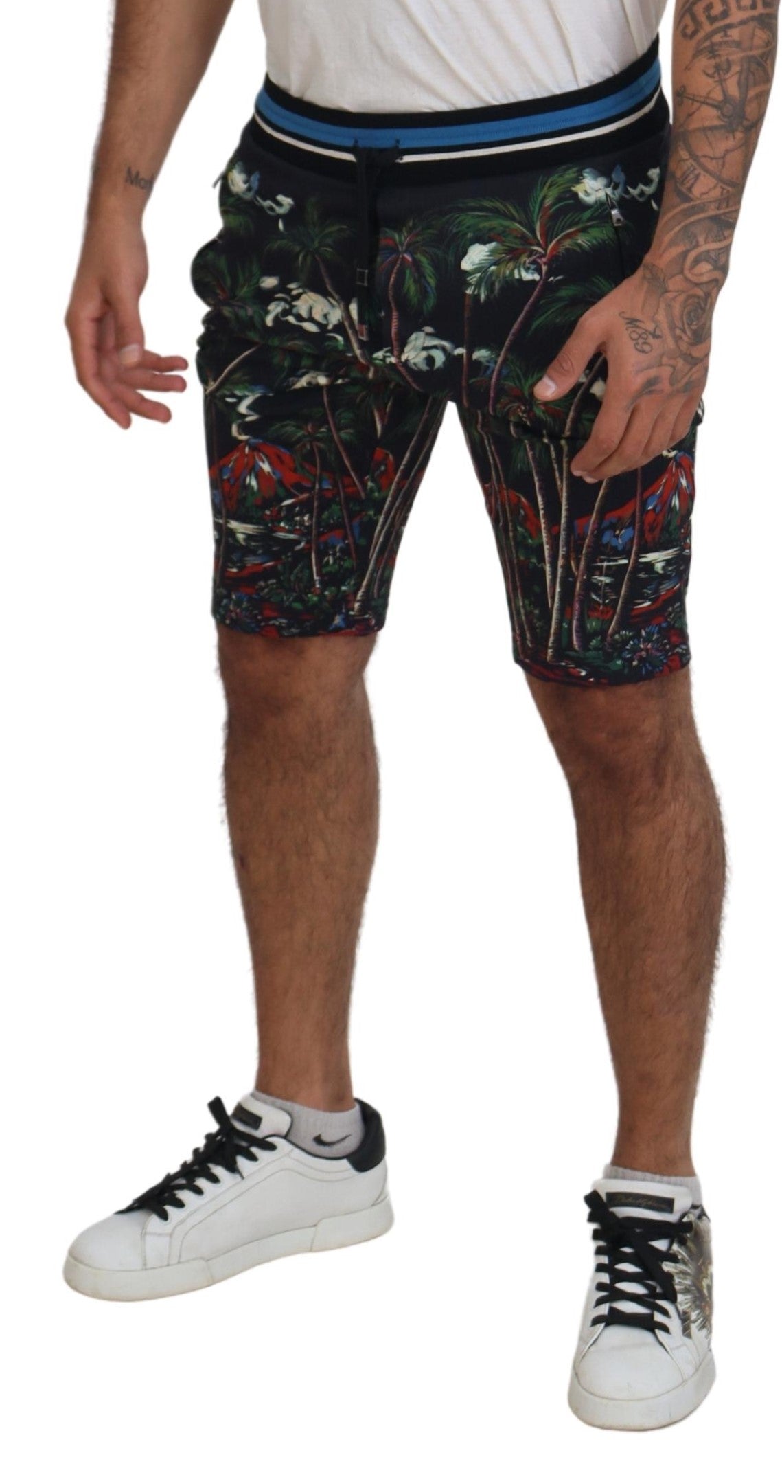 Dolce & Gabbana Black Cotton Volcano Print Casual Men's Shorts