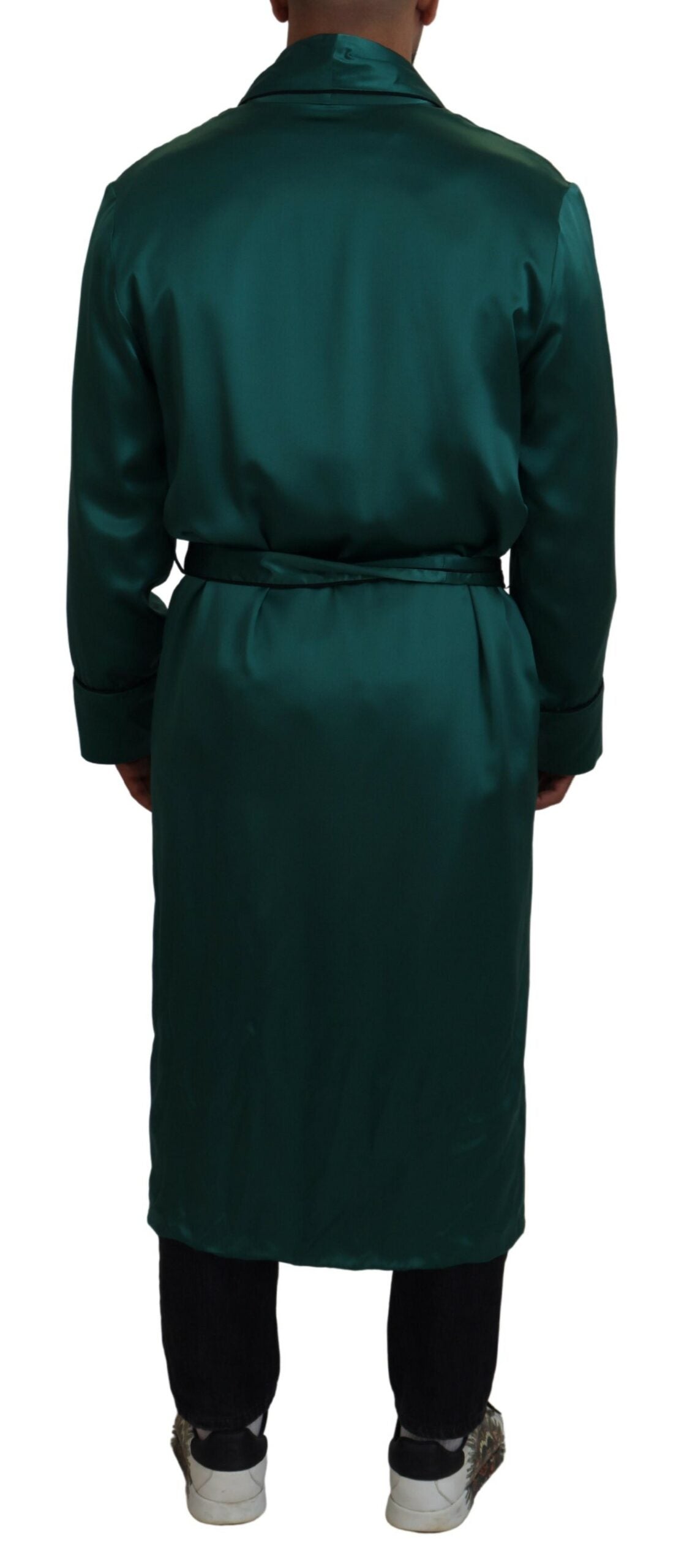 Dolce & Gabbana Green Silk Waist Belt Robe Men's Sleepwear