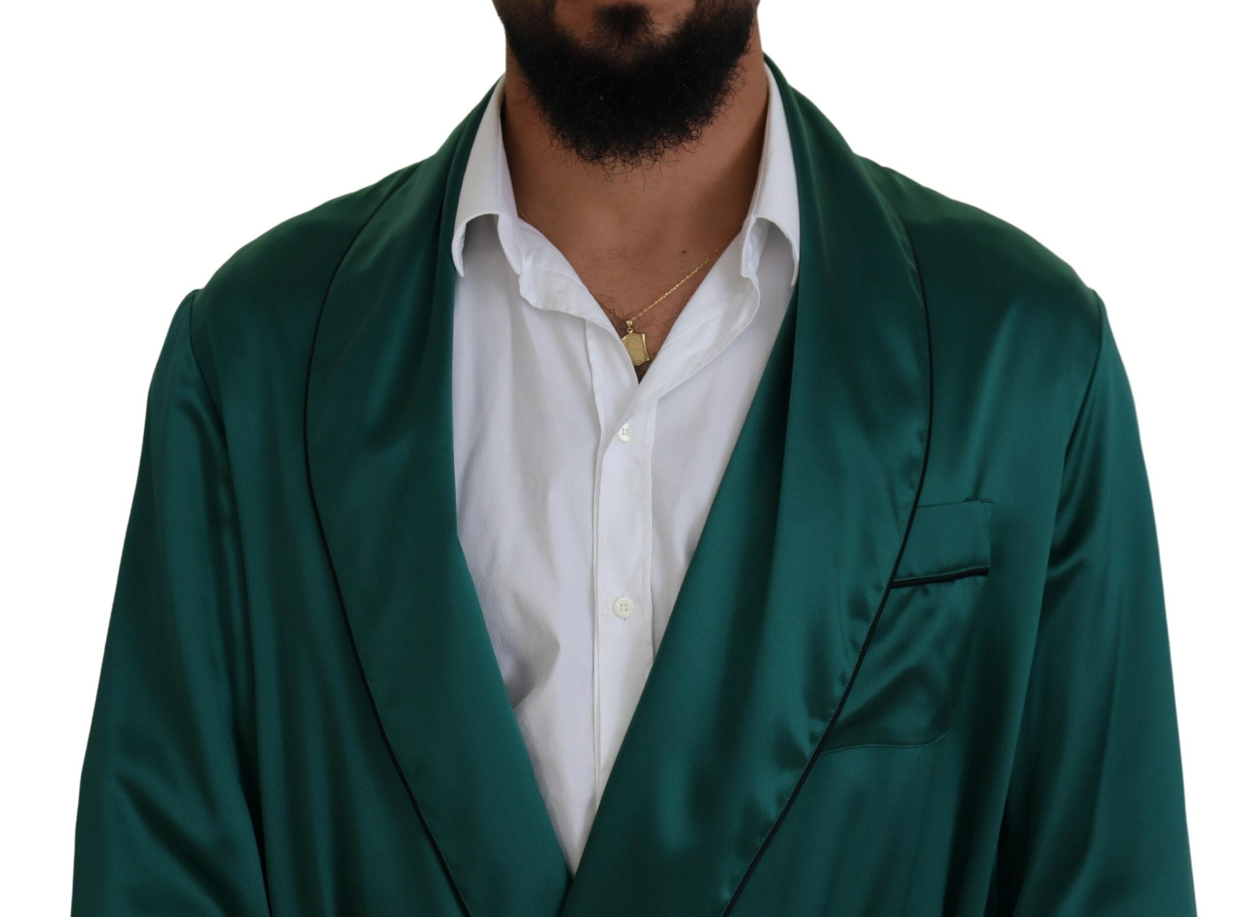 Dolce & Gabbana Green Silk Waist Belt Robe Men's Sleepwear