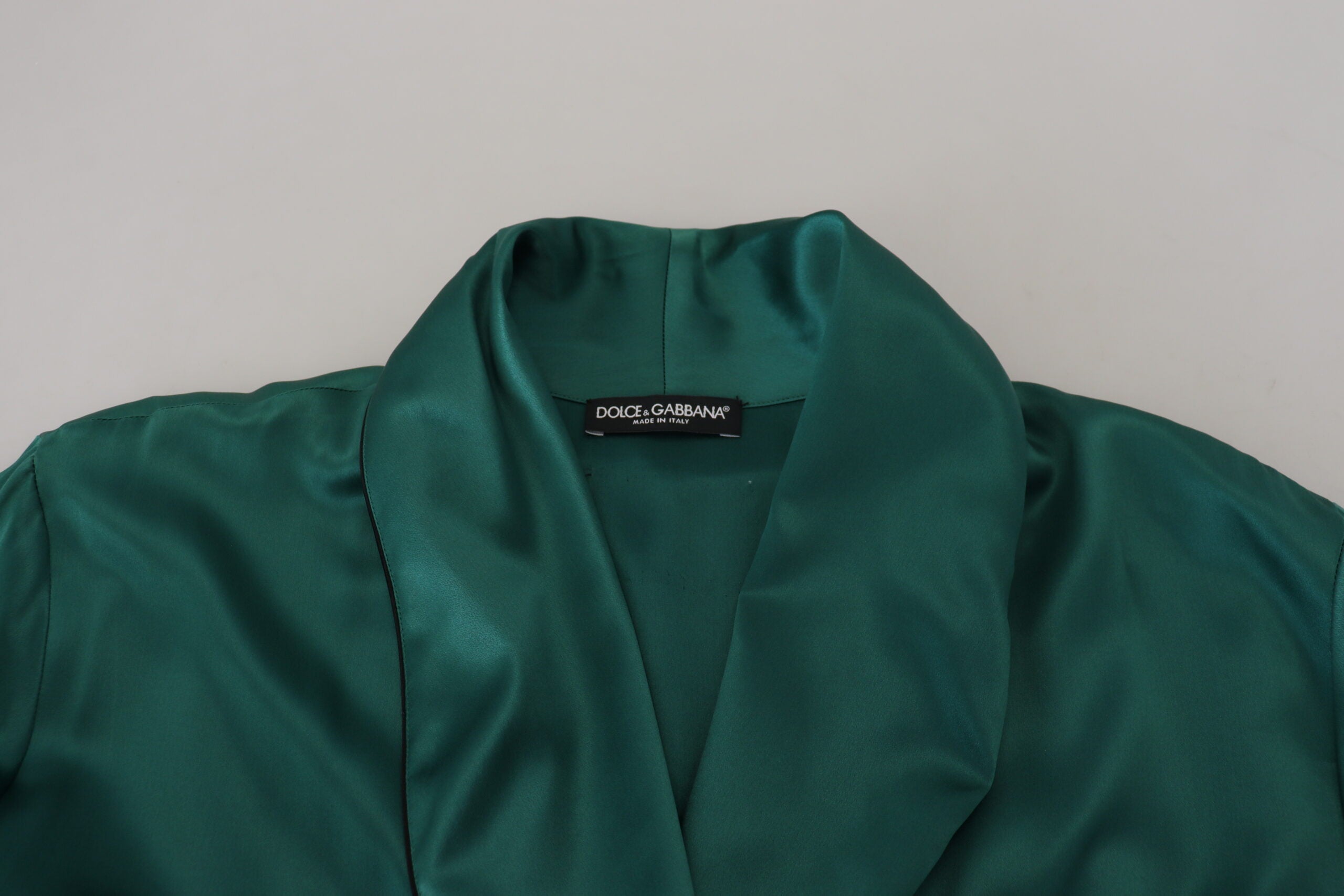 Dolce & Gabbana Green Silk Waist Belt Robe Men's Sleepwear