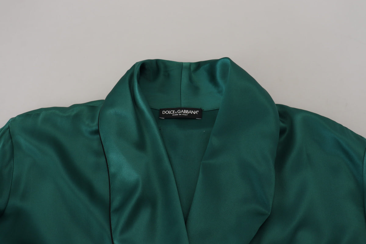 Dolce & Gabbana Green Silk Waist Belt Robe Men's Sleepwear