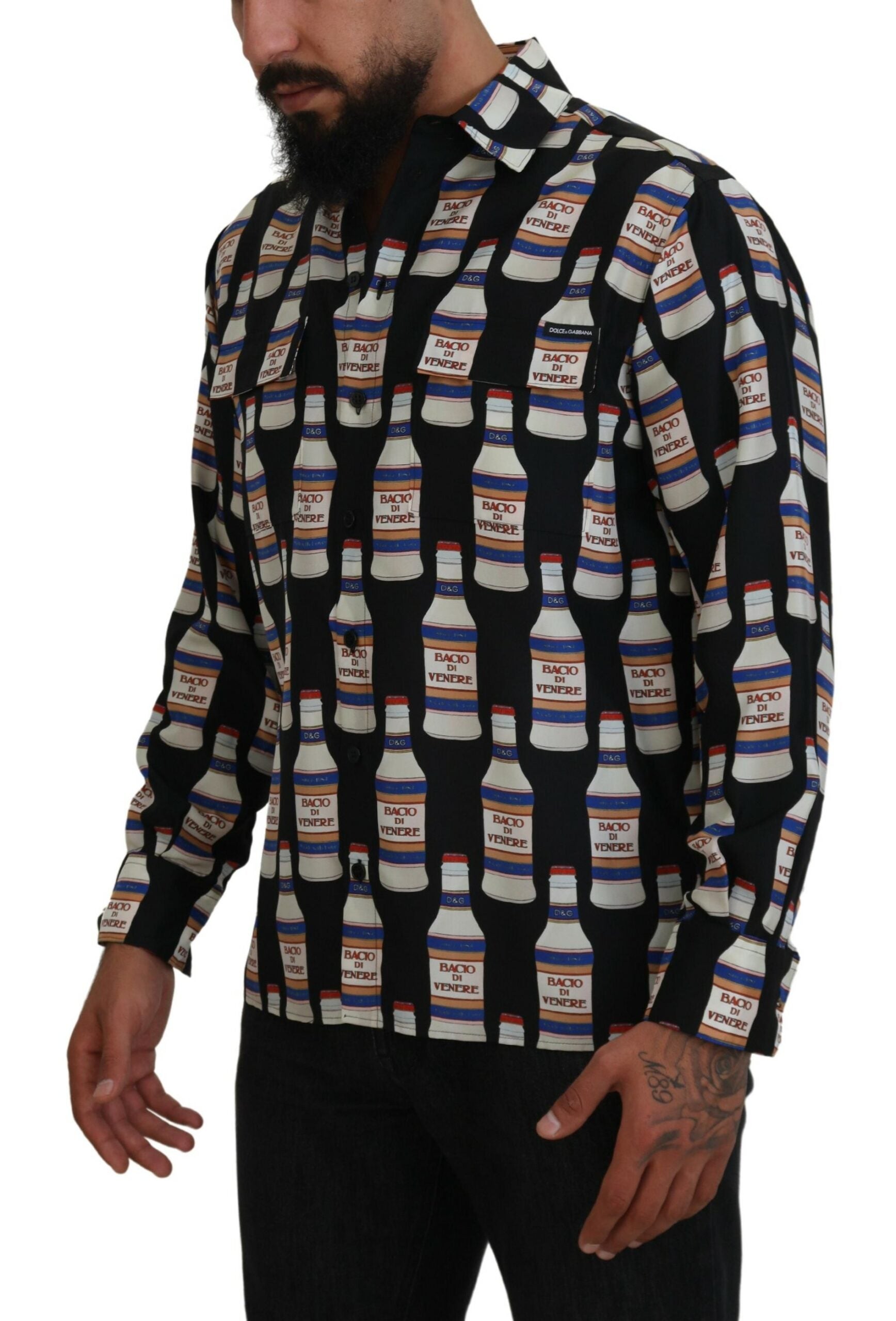 Dolce & Gabbana Black Silk Printed Collared Men Casual Men's Shirt