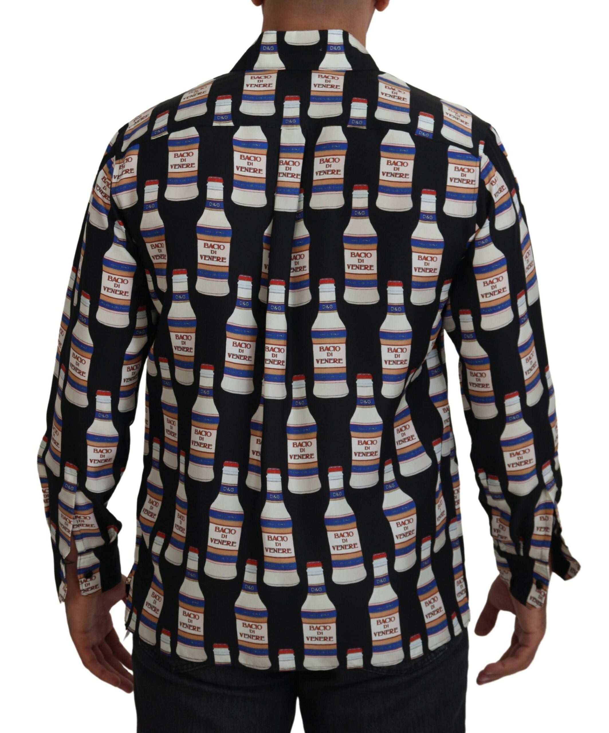 Dolce & Gabbana Black Silk Printed Collared Men Casual Men's Shirt