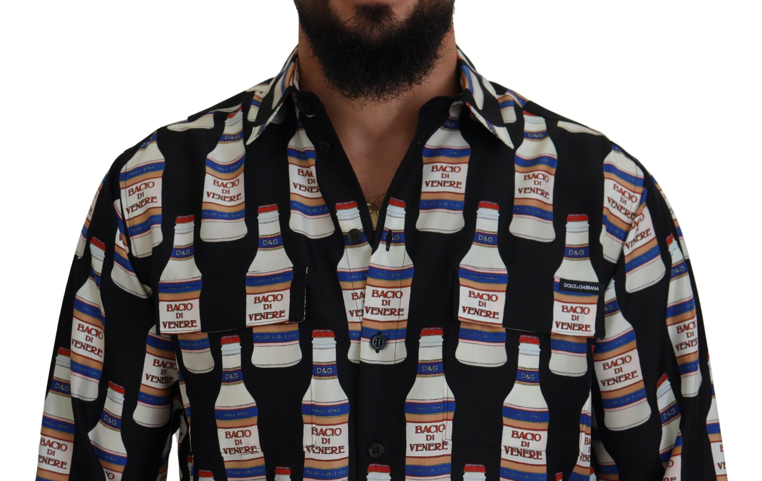 Dolce & Gabbana Black Silk Printed Collared Men Casual Men's Shirt