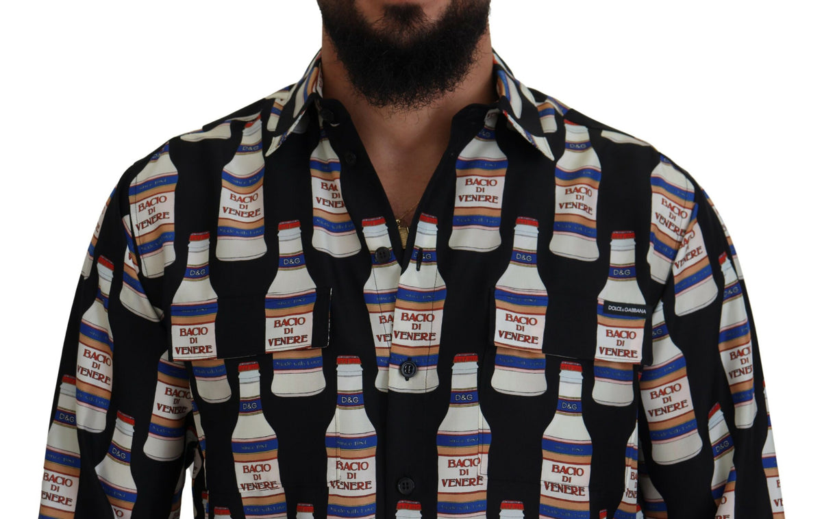 Dolce & Gabbana Black Silk Printed Collared Men Casual Men's Shirt