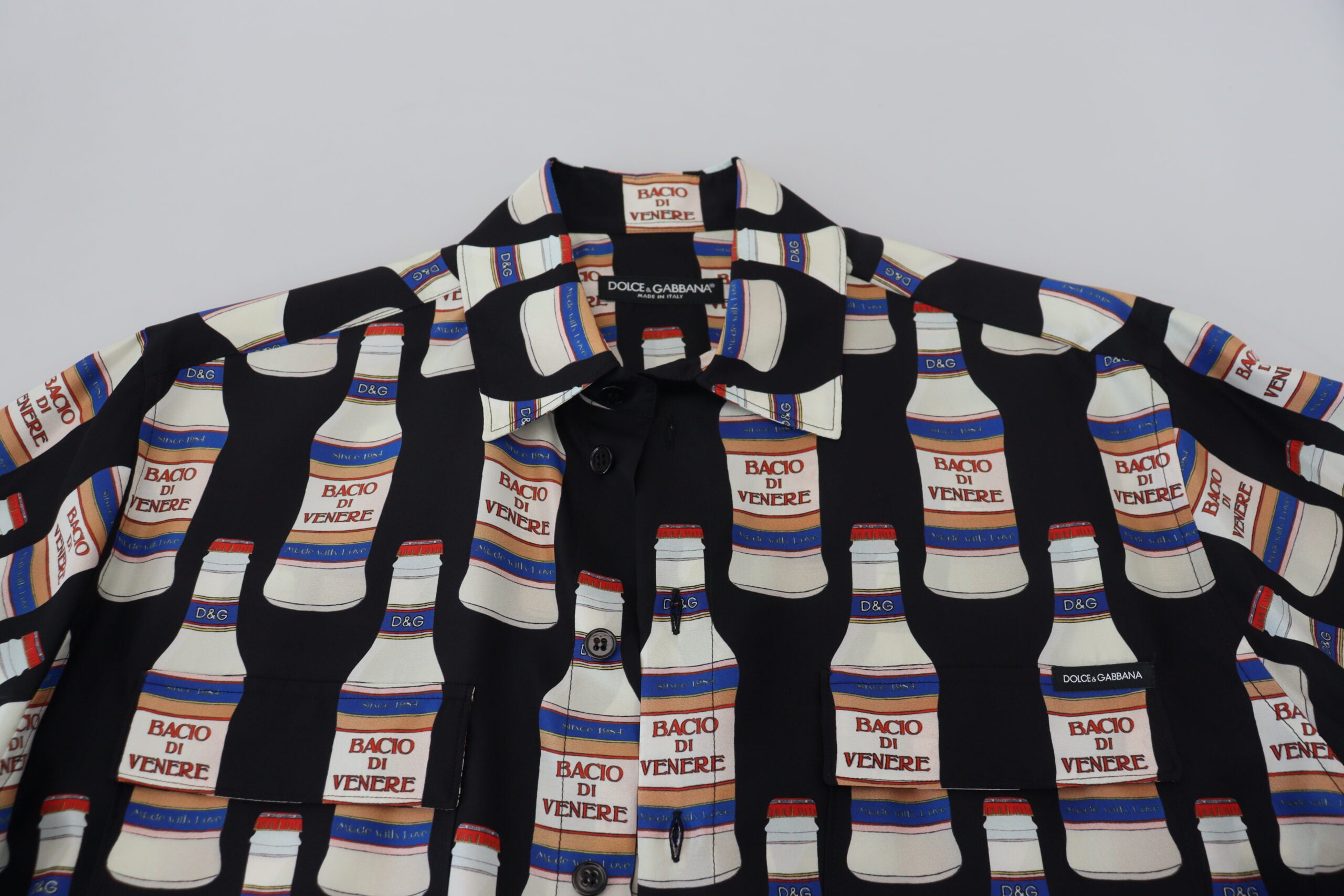 Dolce & Gabbana Black Silk Printed Collared Men Casual Men's Shirt