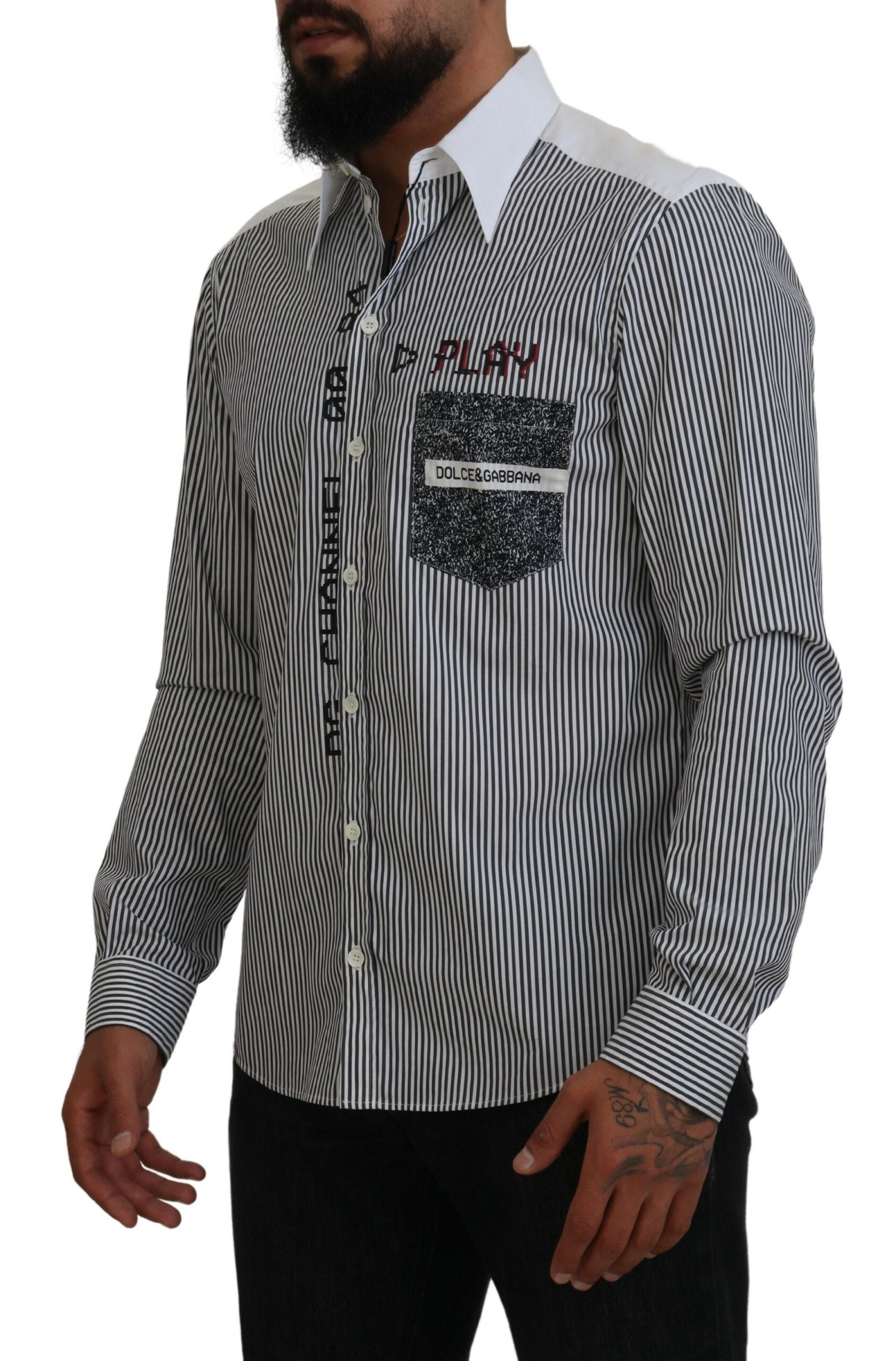 Dolce & Gabbana Classic Black and White Striped Button-Down Men's Shirt