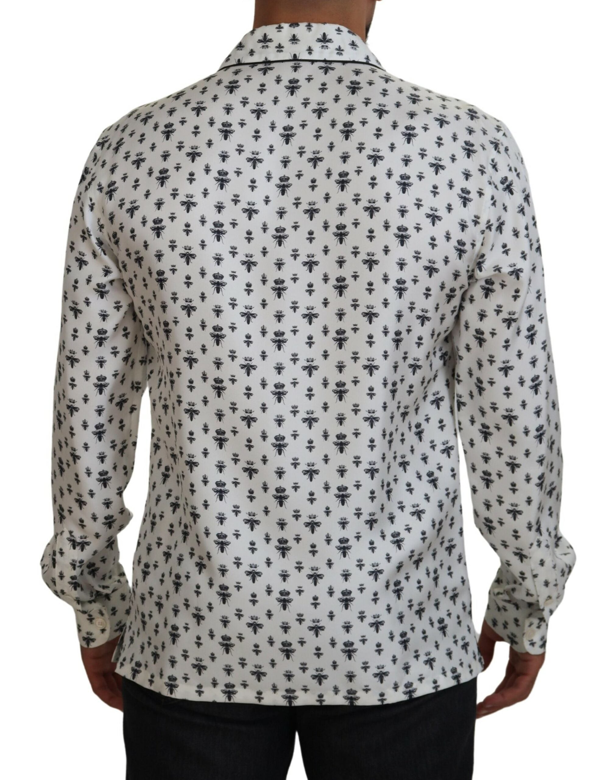 Dolce & Gabbana Elegant Silk Pajama Top with Crown Bee Men's Print