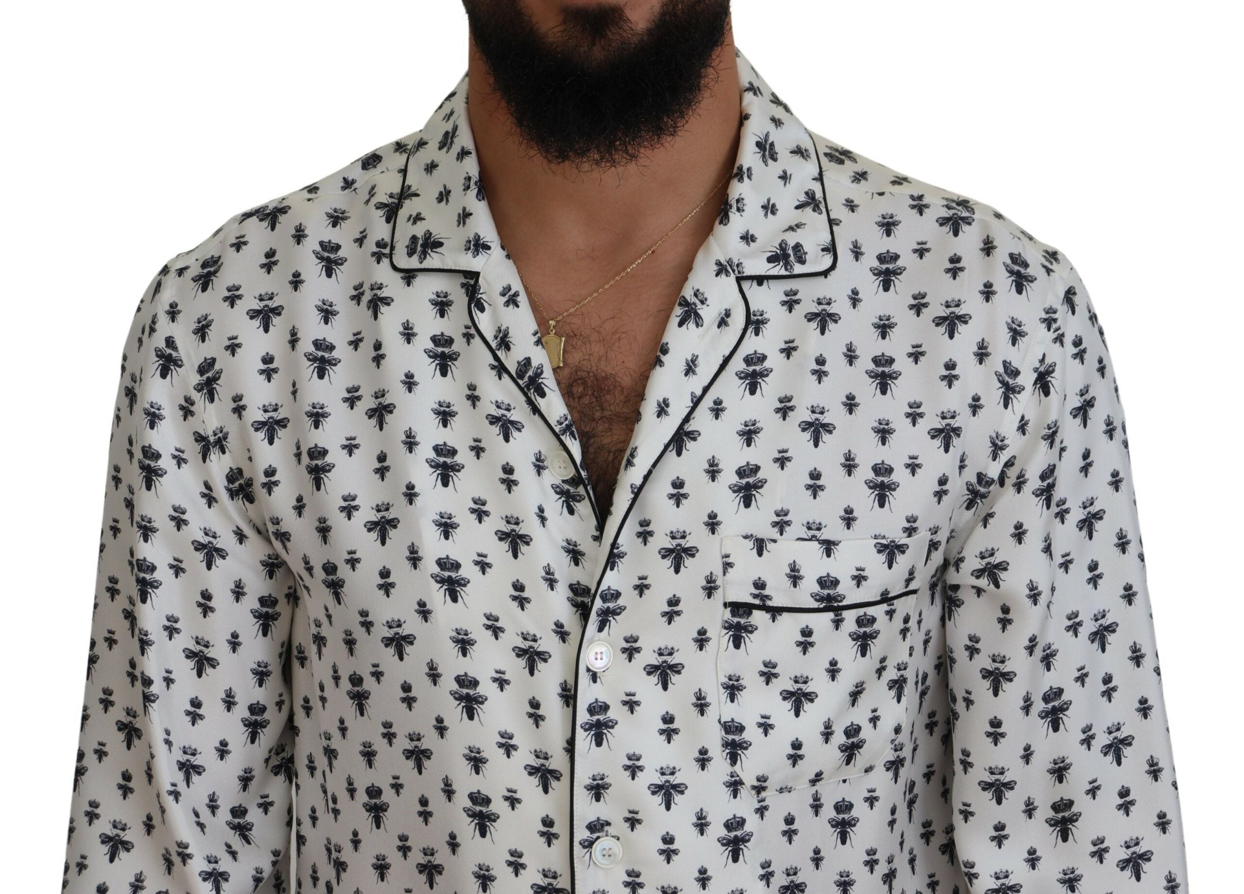 Dolce & Gabbana Elegant Silk Pajama Top with Crown Bee Men's Print