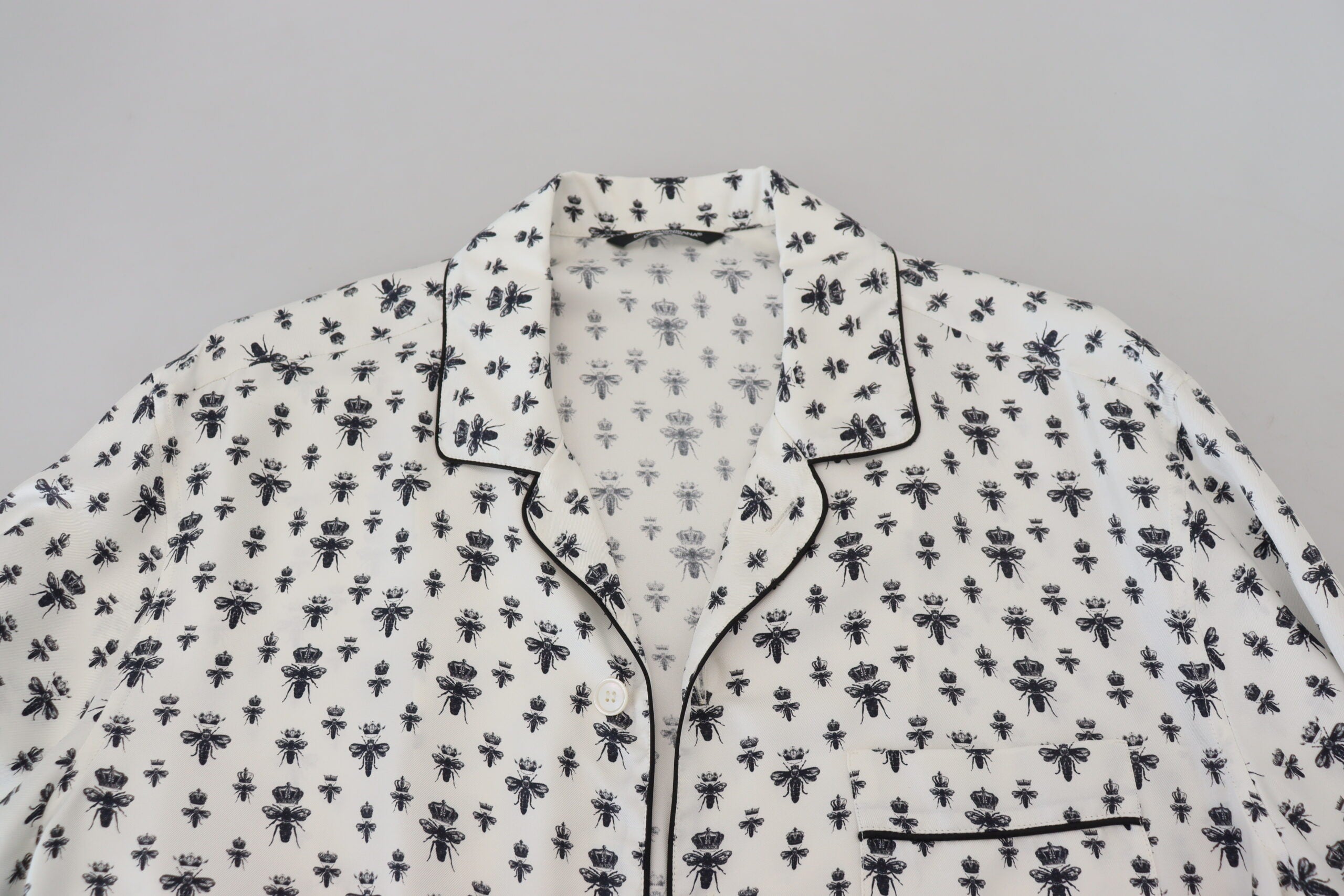 Dolce & Gabbana Elegant Silk Pajama Top with Crown Bee Men's Print