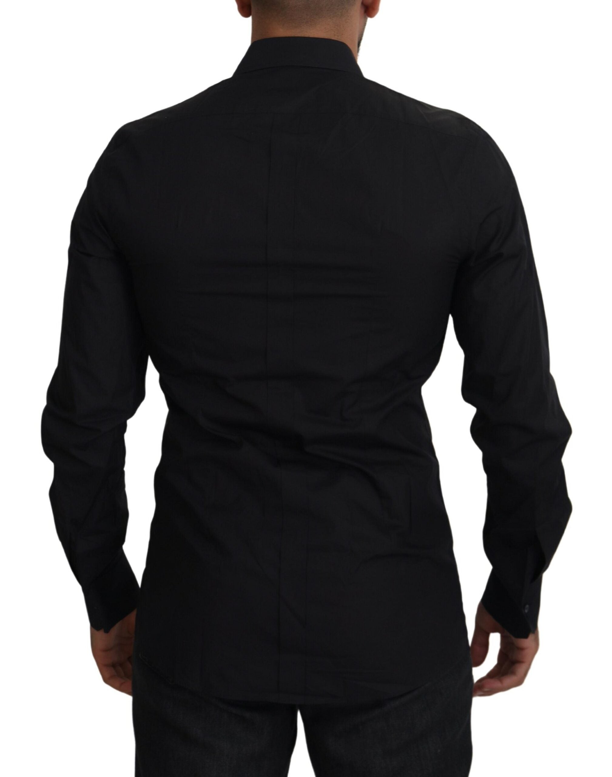 Dolce & Gabbana Black Floral Embroidery Men Long Sleeves GOLD Men's Shirt