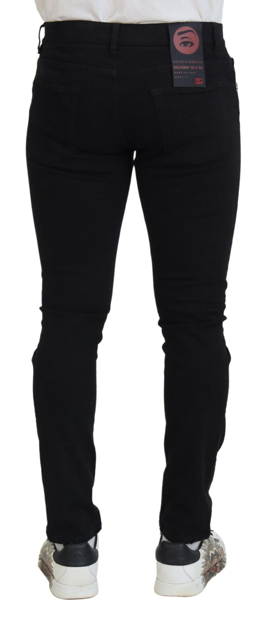 Dolce & Gabbana Black Slim Fit Tattered Denim Cotton Men's Jeans