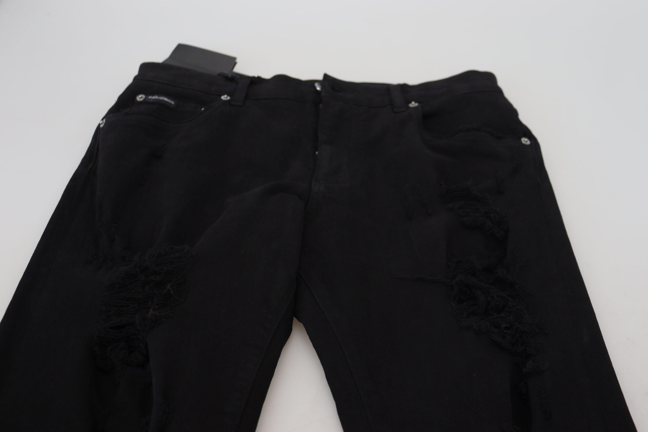 Dolce & Gabbana Black Slim Fit Tattered Denim Cotton Men's Jeans