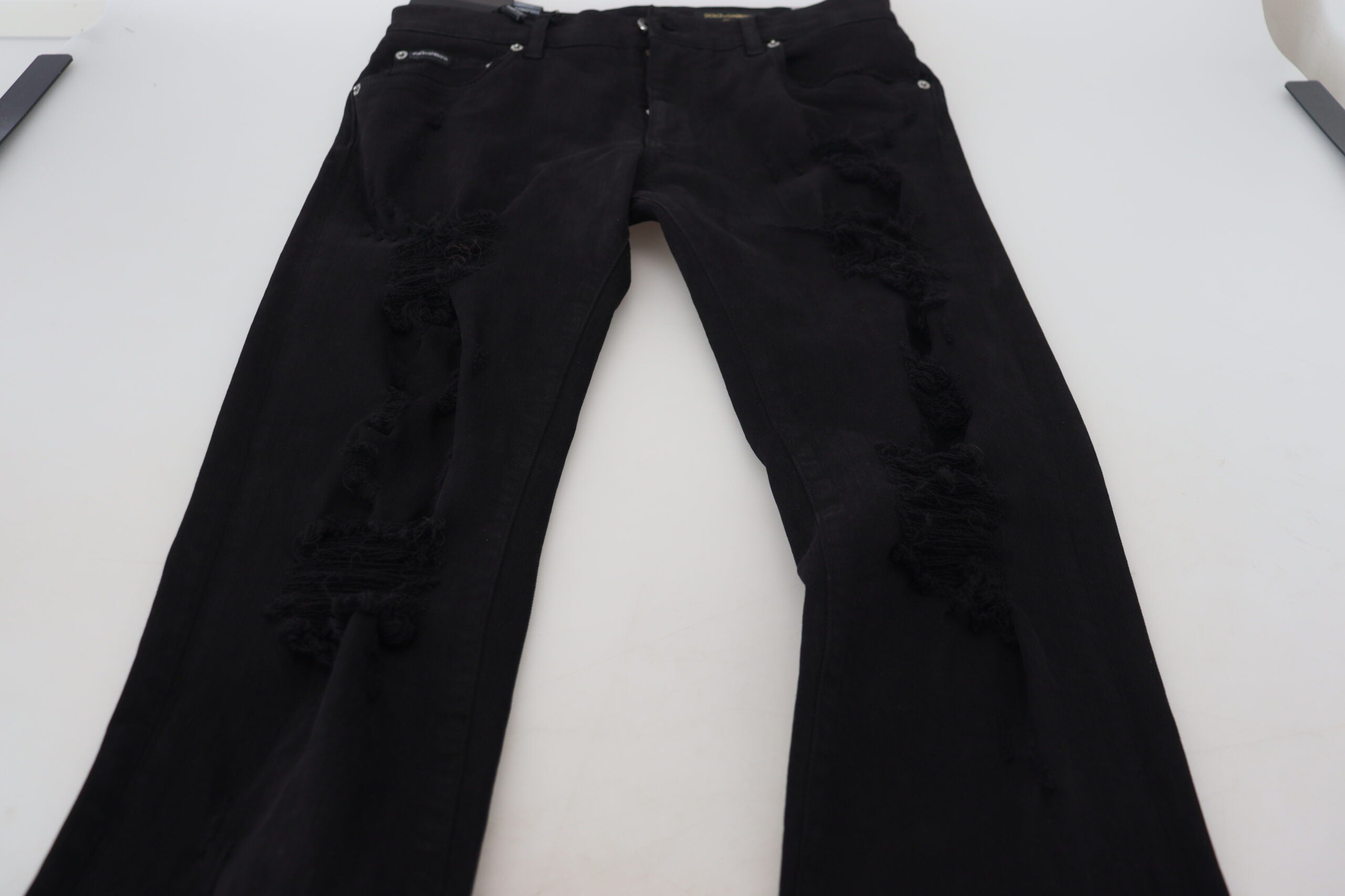 Dolce & Gabbana Black Slim Fit Tattered Denim Cotton Men's Jeans