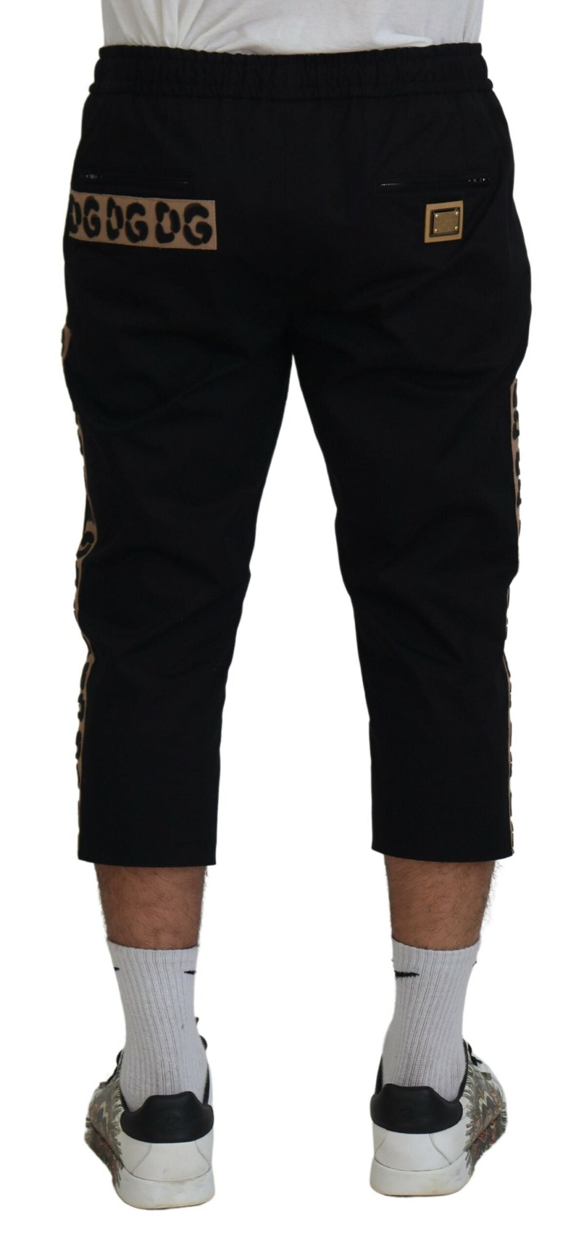 Dolce & Gabbana Black Cotton Elastic Waist DG Logo Cropped Men's Pants