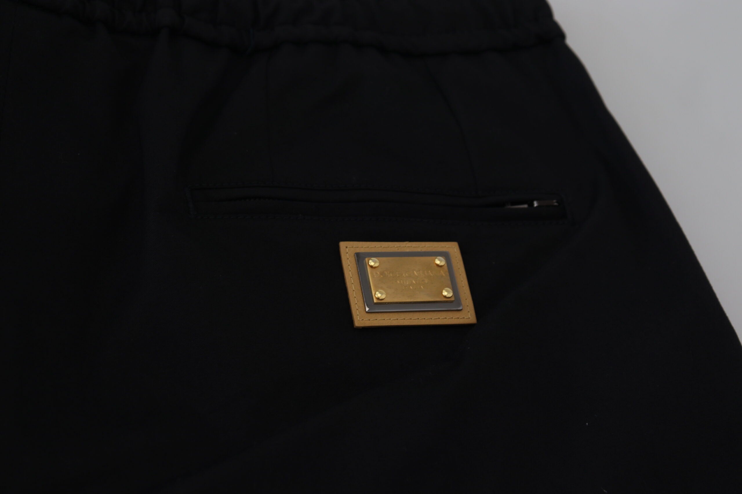 Dolce & Gabbana Black Cotton Elastic Waist DG Logo Cropped Men's Pants