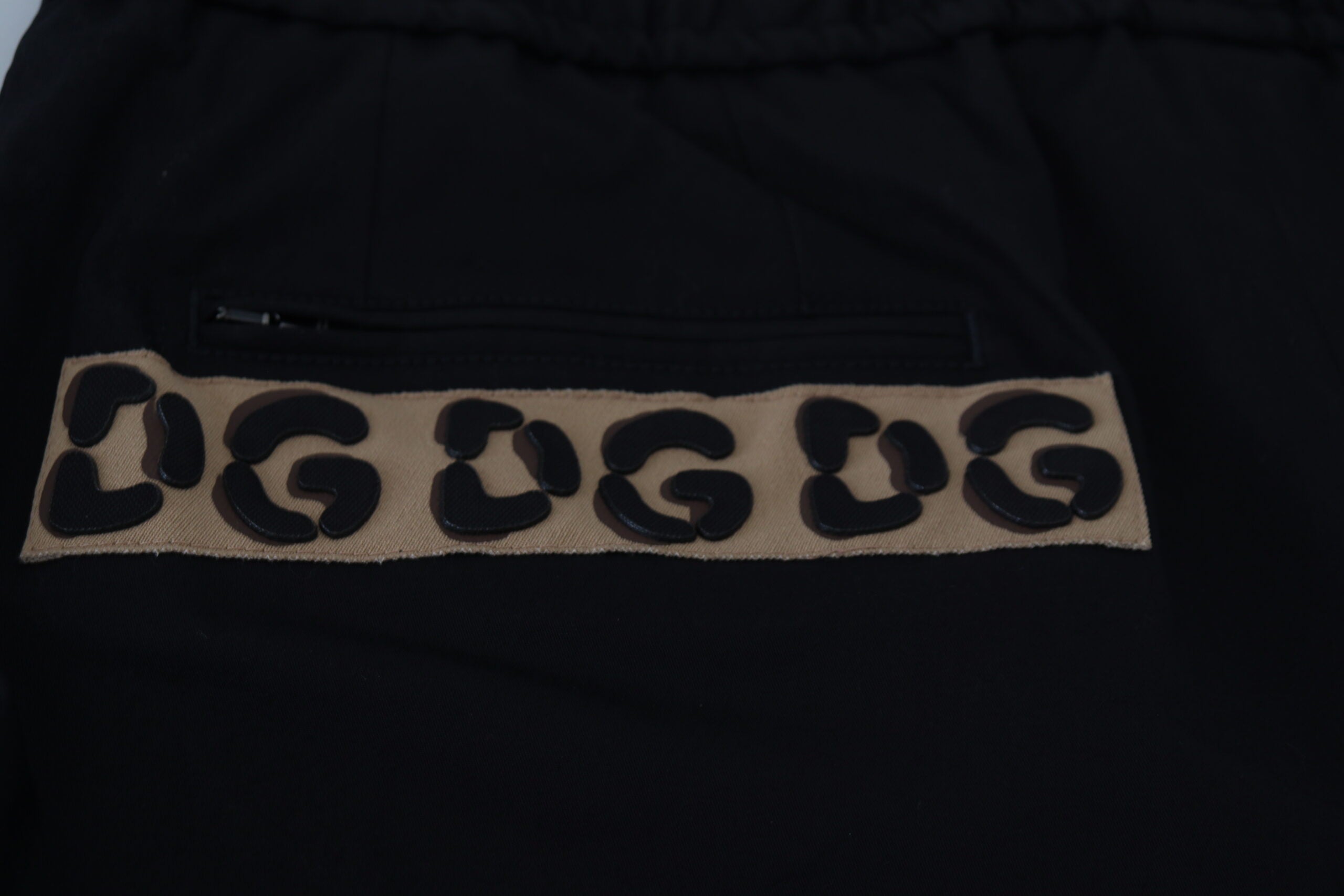 Dolce & Gabbana Black Cotton Elastic Waist DG Logo Cropped Men's Pants