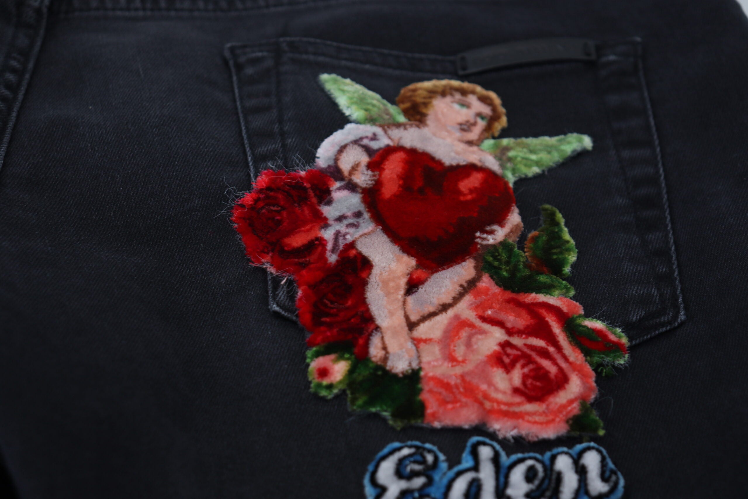 Dolce & Gabbana Black Angel Embroidery Skinny Denim Men's Jeans