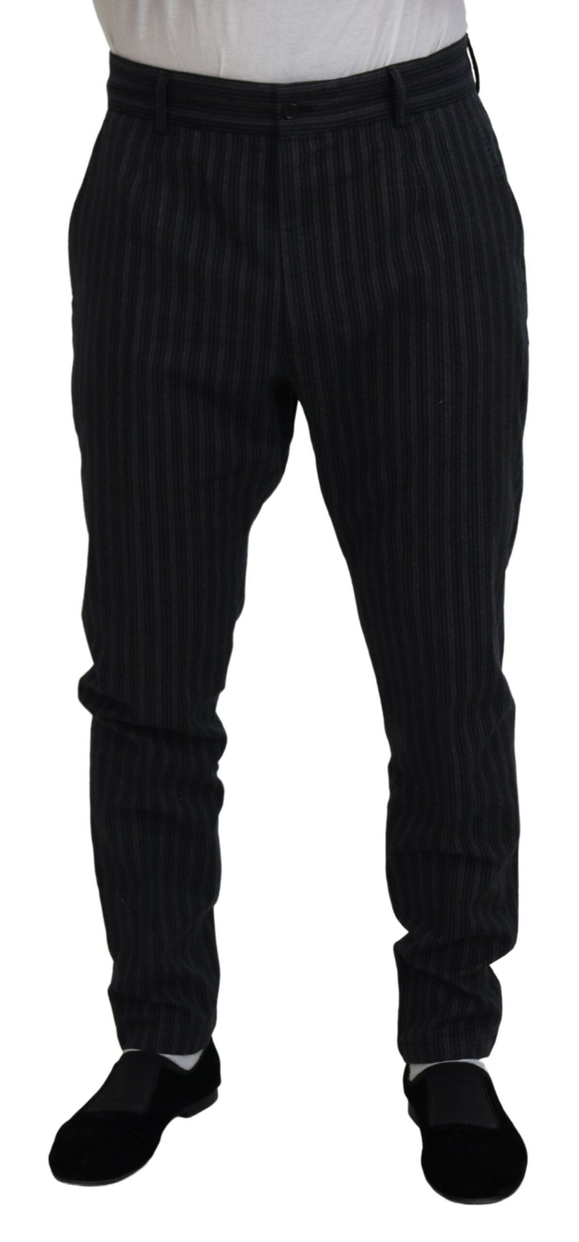 Dolce & Gabbana Dark Gray Stripes Chino Dress Men's Pants