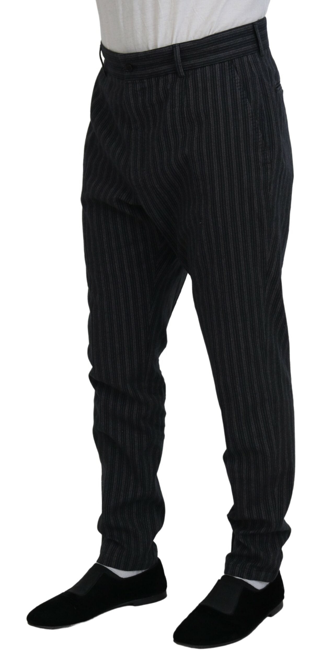 Dolce & Gabbana Dark Gray Stripes Chino Dress Men's Pants