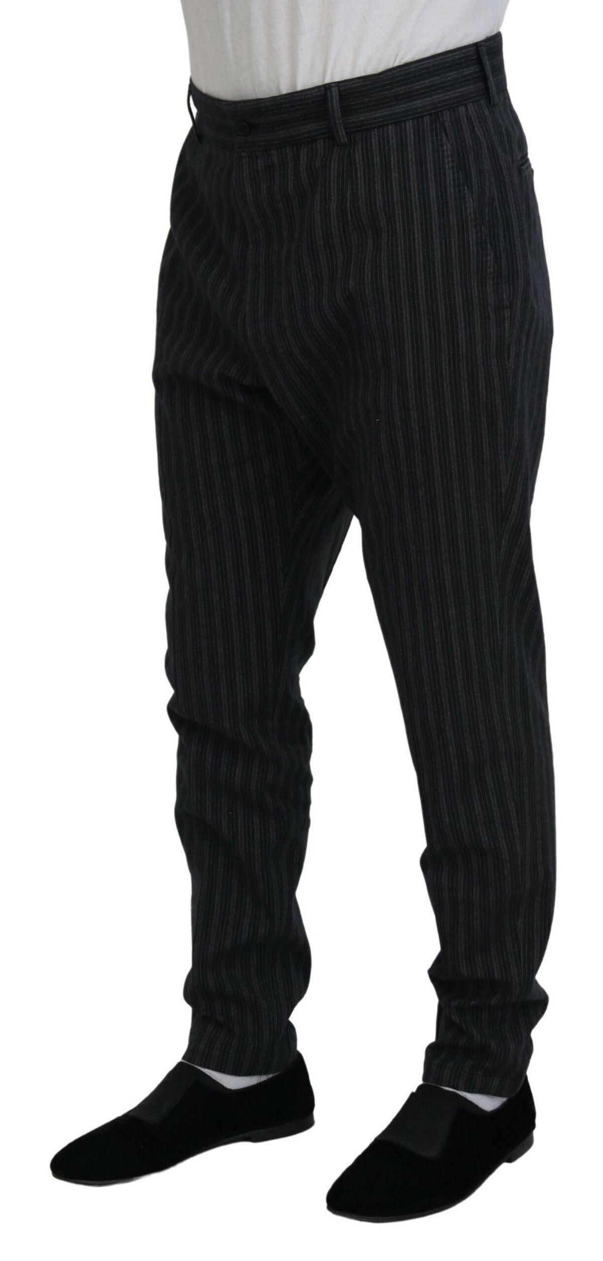 Dolce & Gabbana Dark Gray Stripes Chino Dress Men's Pants