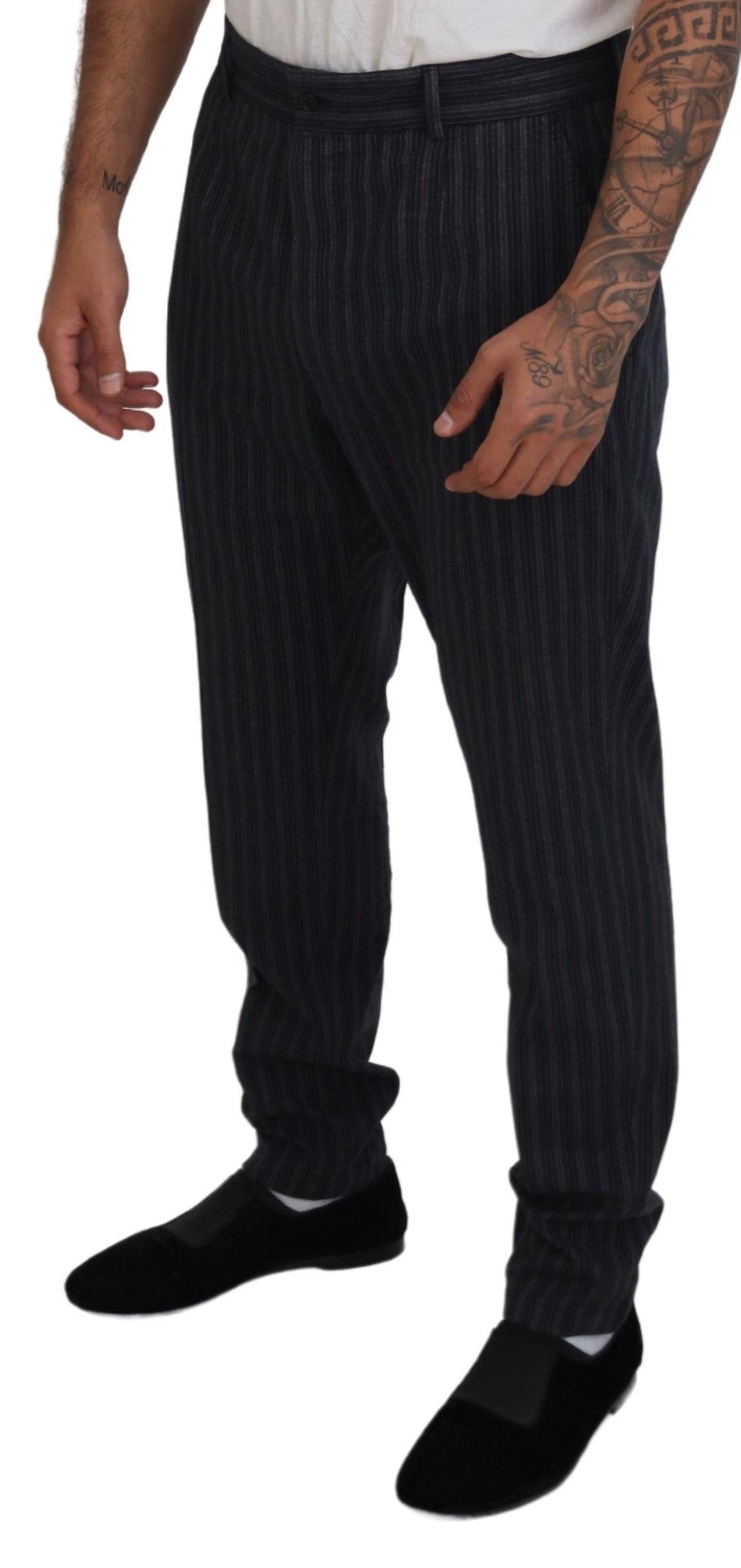 Dolce & Gabbana Dark Gray Stripes Chino Dress Men's Pants