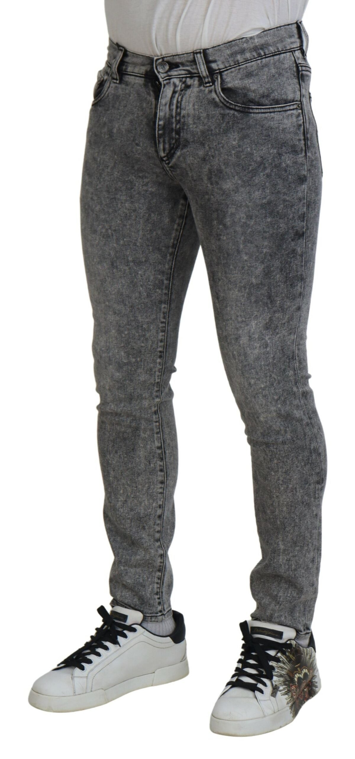 Dolce & Gabbana Grey Washed Cotton Slim Fit Men Denim Men's Jeans