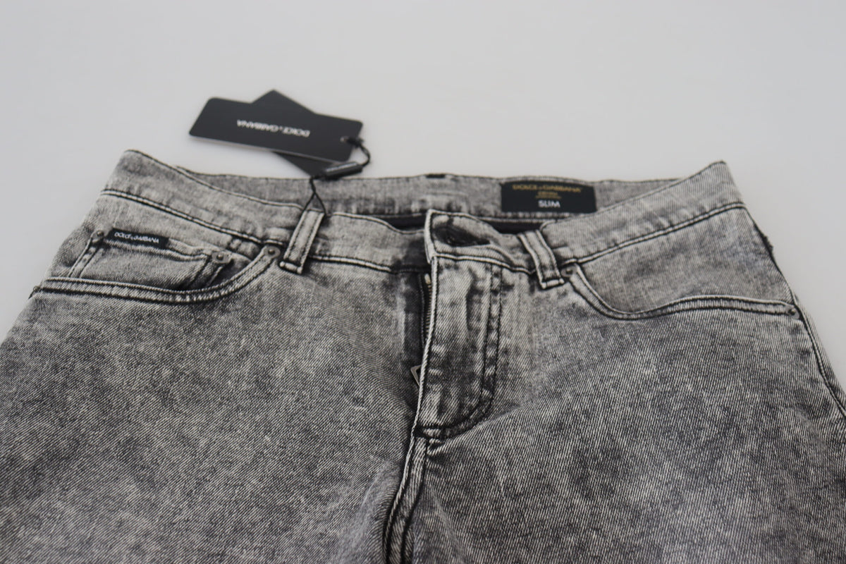 Dolce & Gabbana Grey Washed Cotton Slim Fit Men Denim Men's Jeans