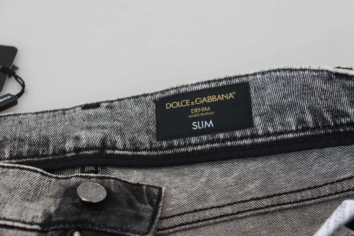Dolce & Gabbana Grey Washed Cotton Slim Fit Men Denim Men's Jeans