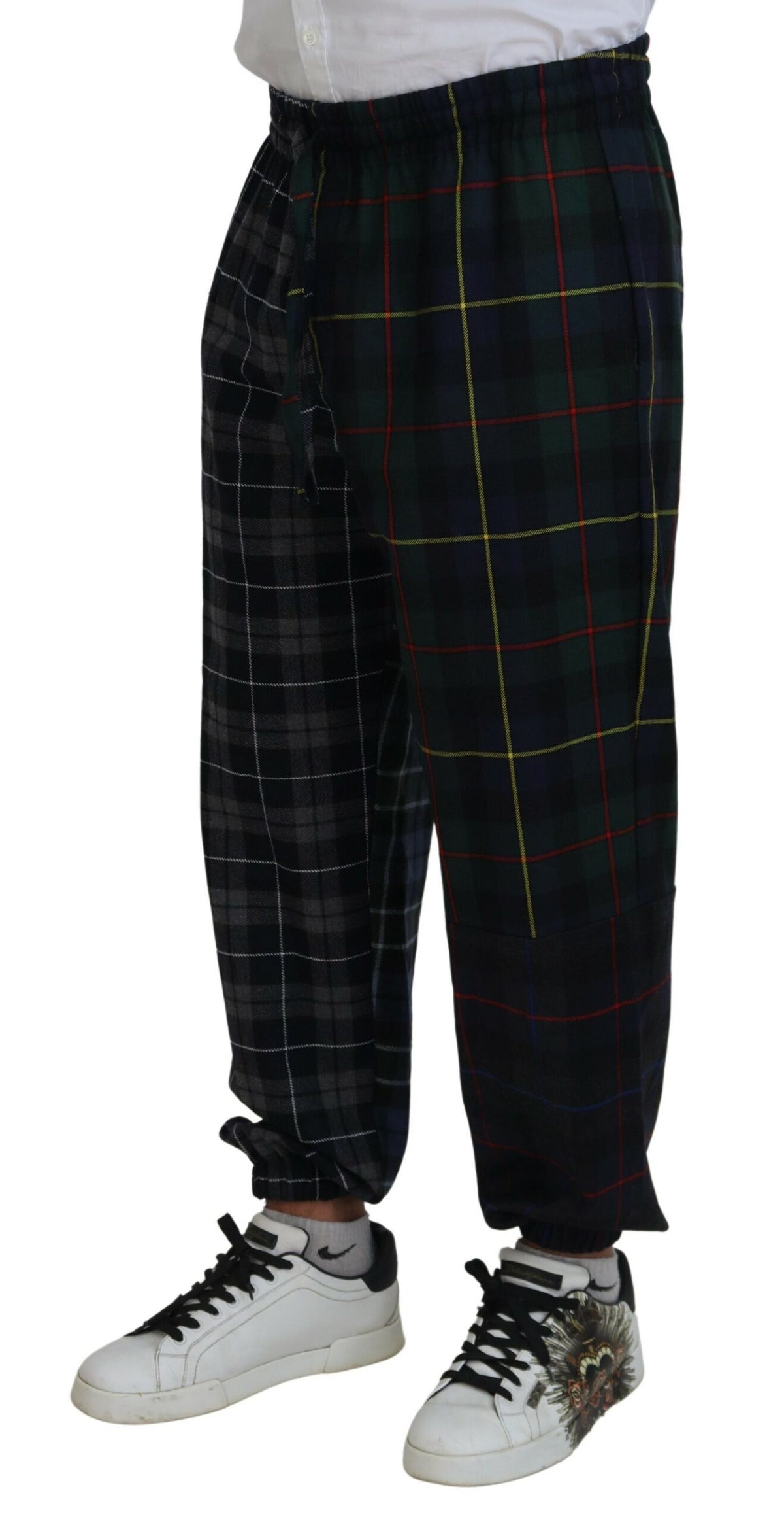 Dolce & Gabbana Multicolor Checkered Wool Men Jogger Men's Pants