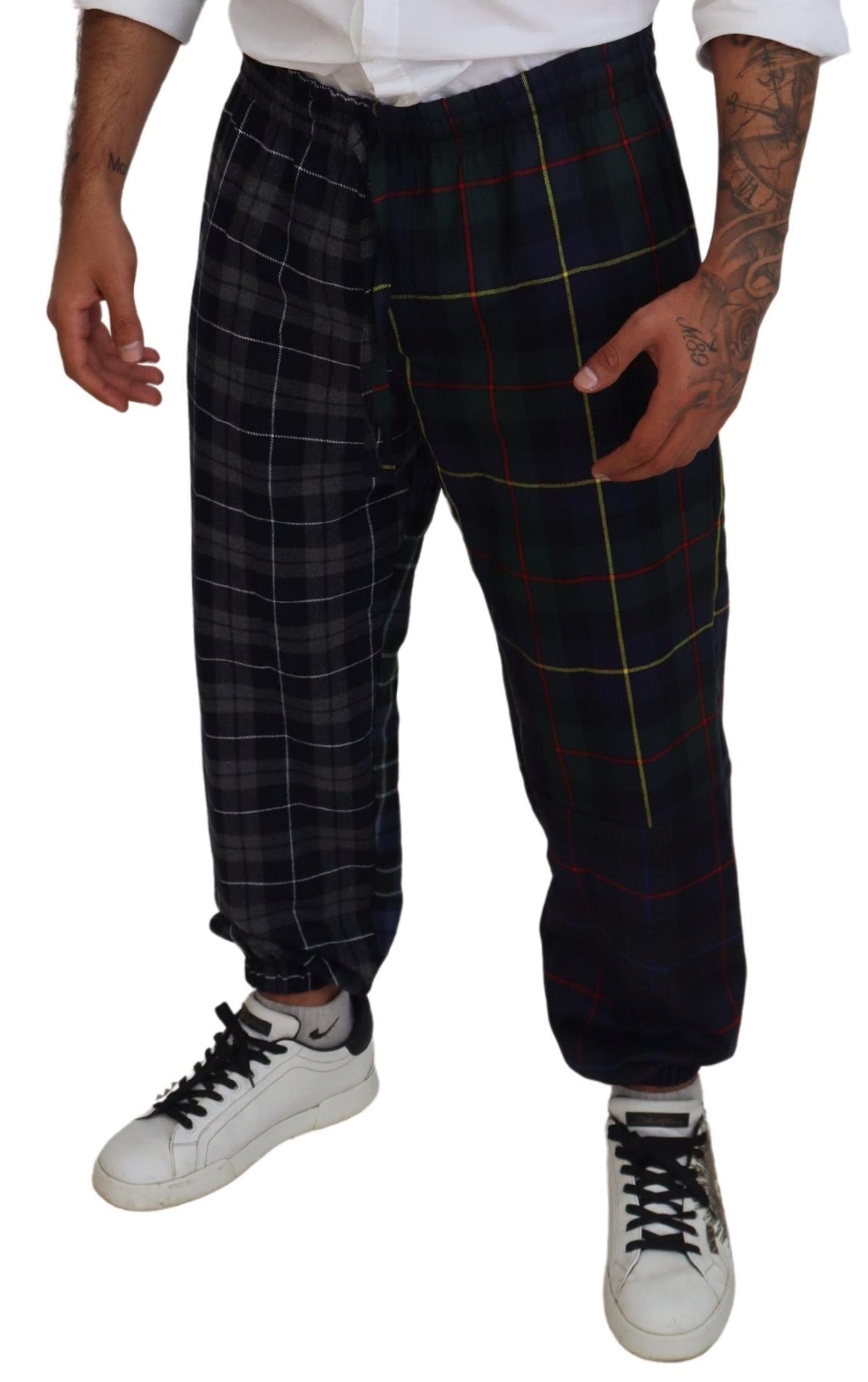 Dolce & Gabbana Multicolor Checkered Wool Men Jogger Men's Pants