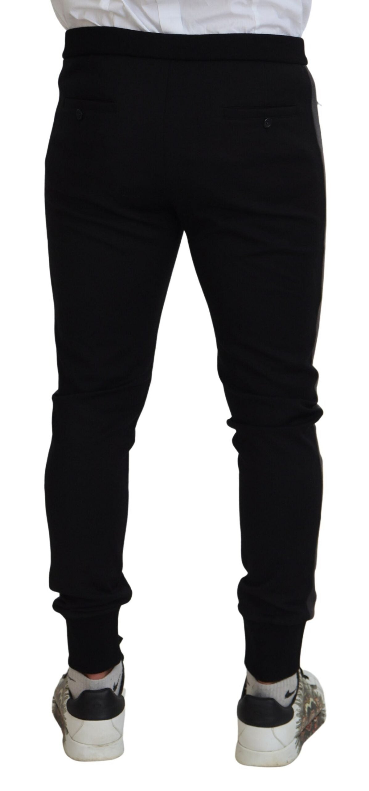 Dolce & Gabbana Black Wool Horseshoe Jogger Men's Pants