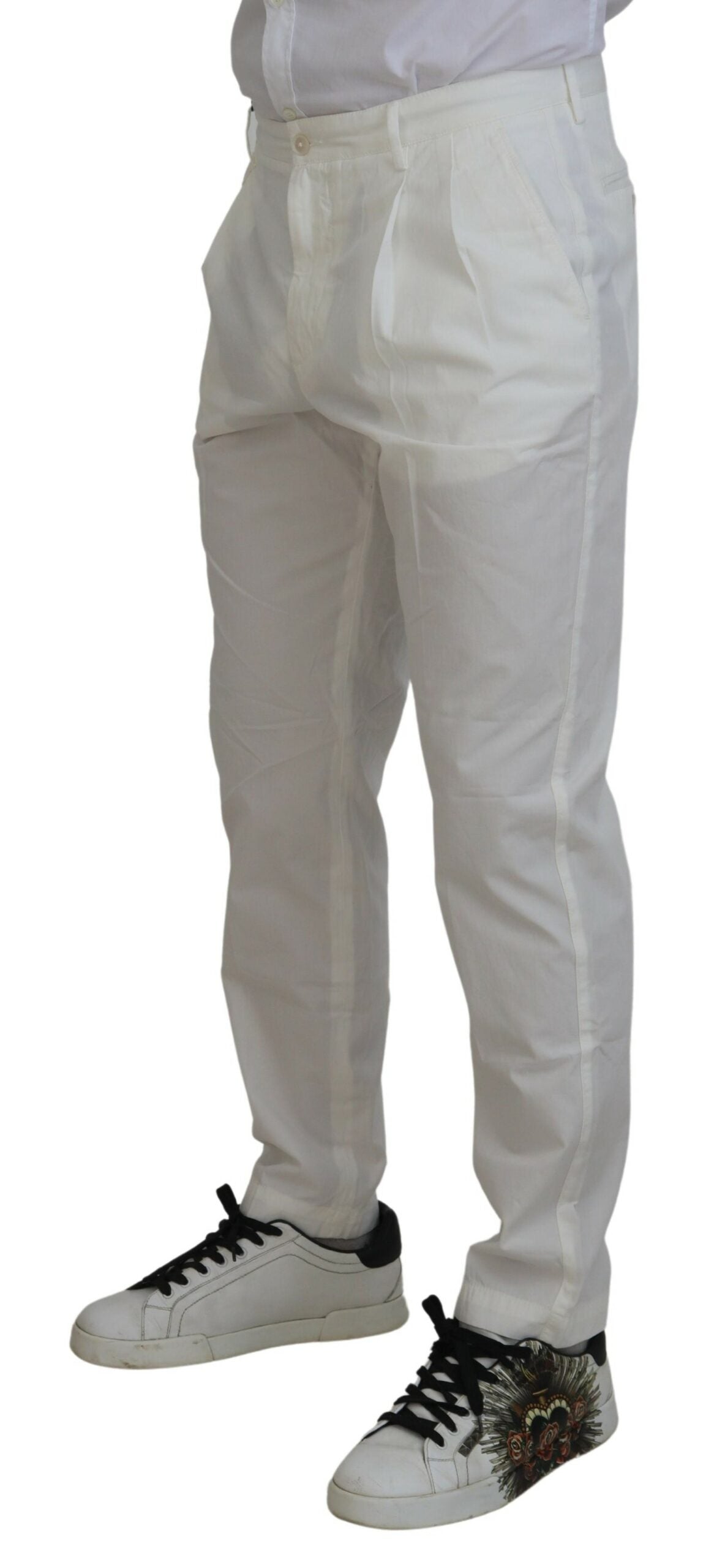 Dolce & Gabbana White Cotton Skinny Chino Men's Pants