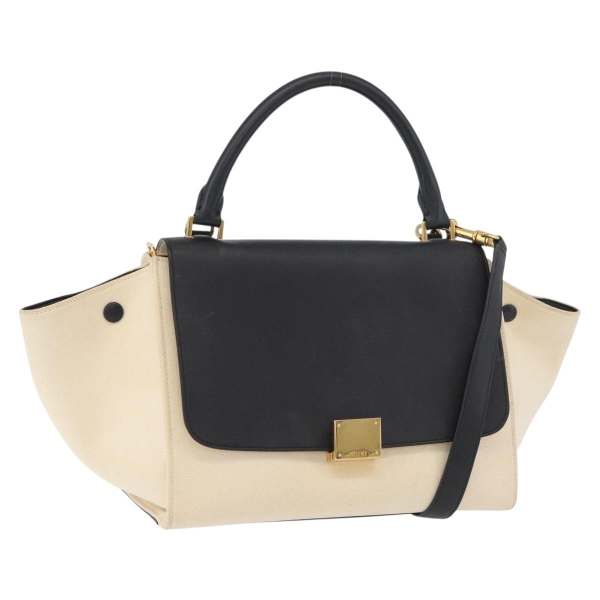 Celine Trapeze Leather With Canvas Beige Canvas Handbag (Pre-Owned)
